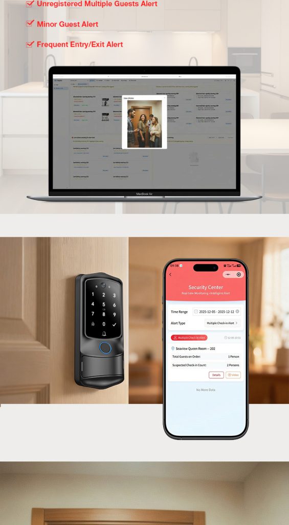 VanviotZT- H1 Pro Smart Lock for Airbnb & Vacation Rentals - AI People Counting, Visual Doorbell Camera, PMS & OTA Integration, Keyless Entry Deadbolt for Hosts - Image 13