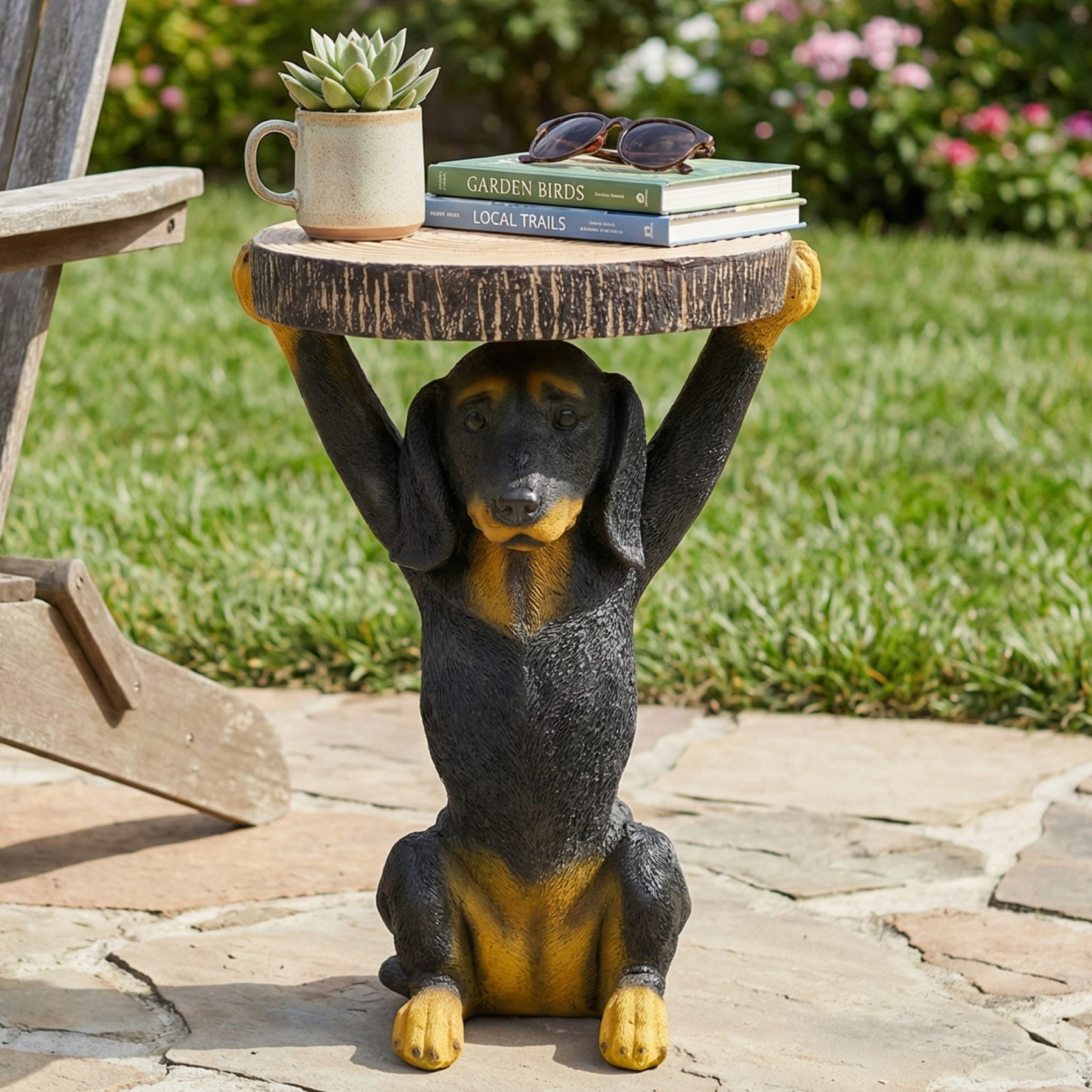 22.17″H Black Dog Side Table Pedestal End Table Stool, MGO Dog Statue Hand Painted Sculpture for Home, Office, Living Room & Outdoor Decor