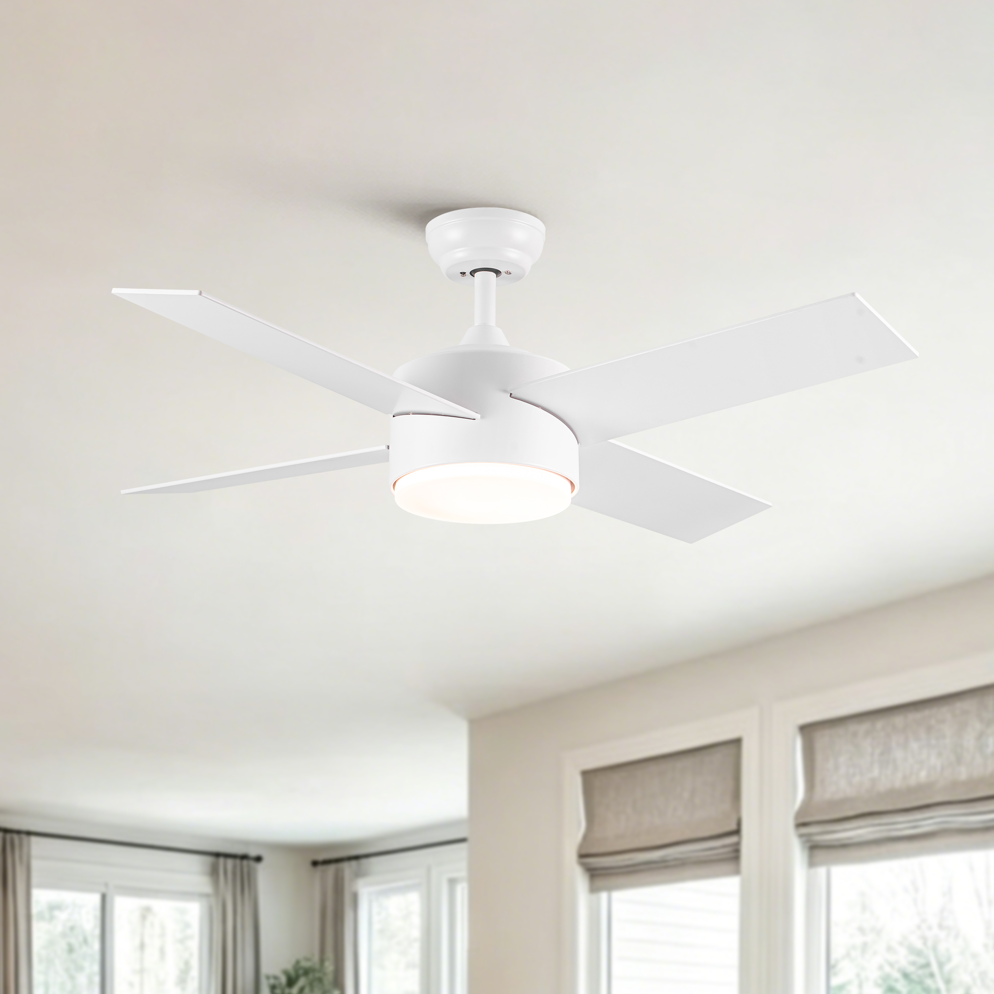 44″ Ceiling Fan with Lights & Remote, Matte White Modern Fan, Reversible DC Motor, 6 Speeds, 3-Color Dimmable LED, Quiet Timer for Indoor Bedroom Living Room