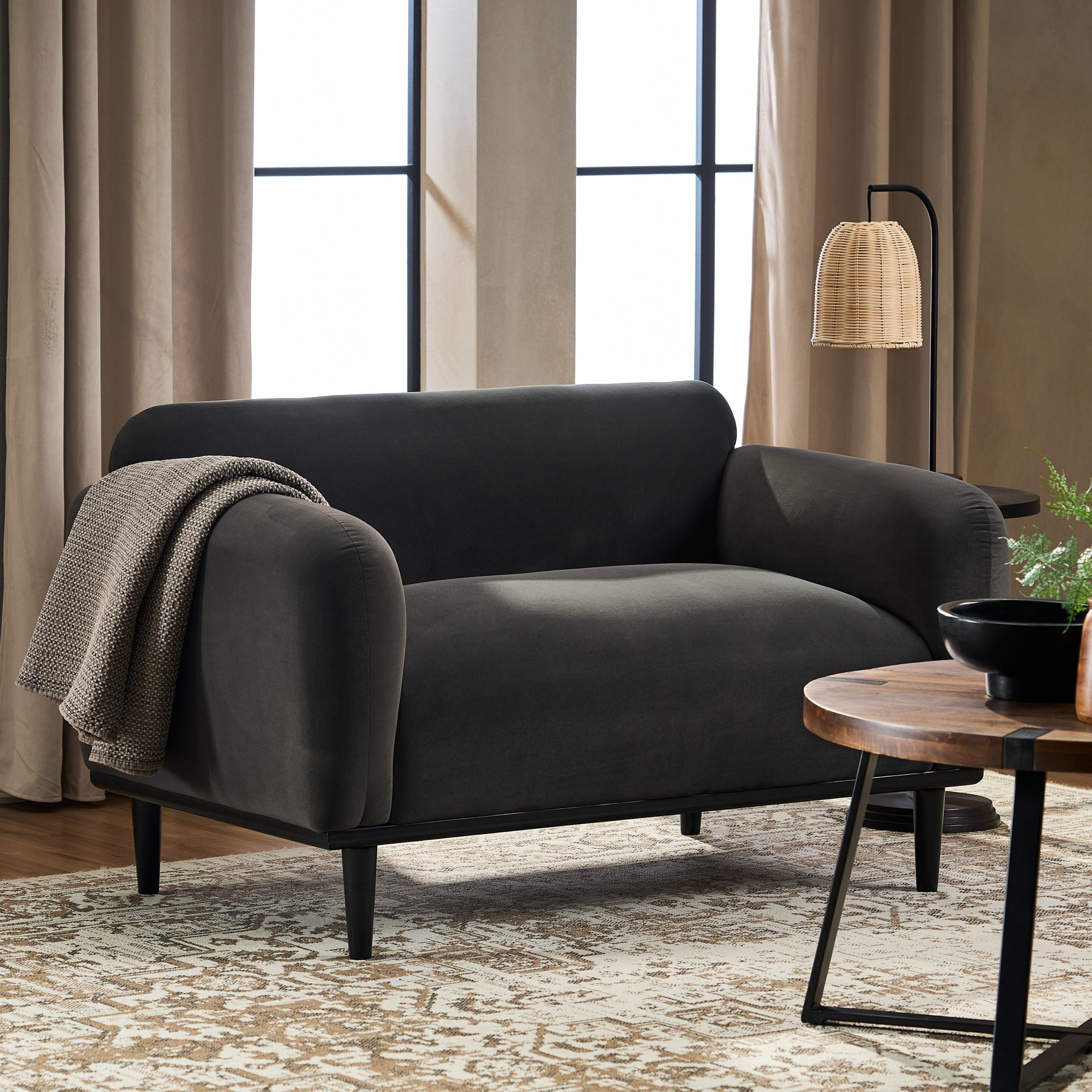 Loveseat Sofa – 50″Dark Gray Upholstered 2-Seater with Black Legs, Comfortable & Stylish for Living Room, Office, or Reading Nook,Dark Gray