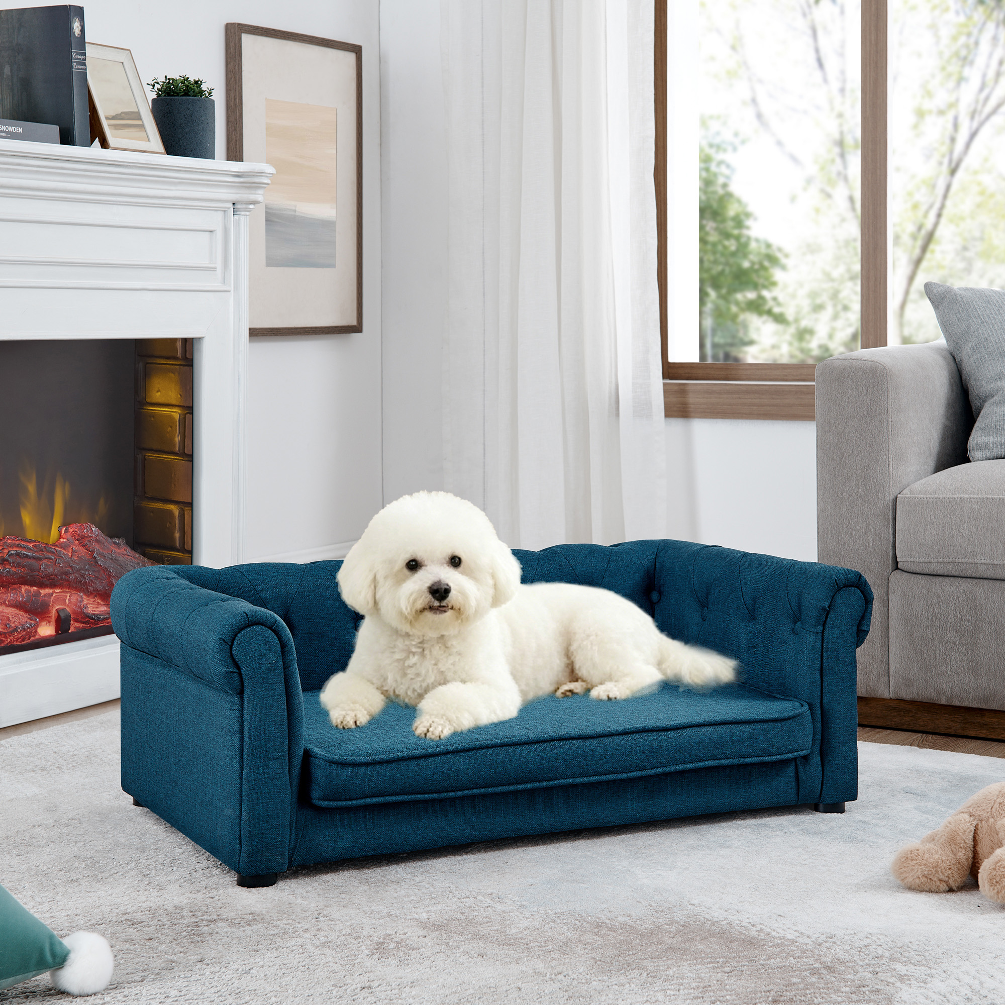 Elegant Rectangle Pet Bed for Small and Medium Dogs, Durable Elevated Dog Sofa Bed, Comfortable Dog Couch, Modern and Stylish Dog Sofa for Small and Medium Dogs,Blue