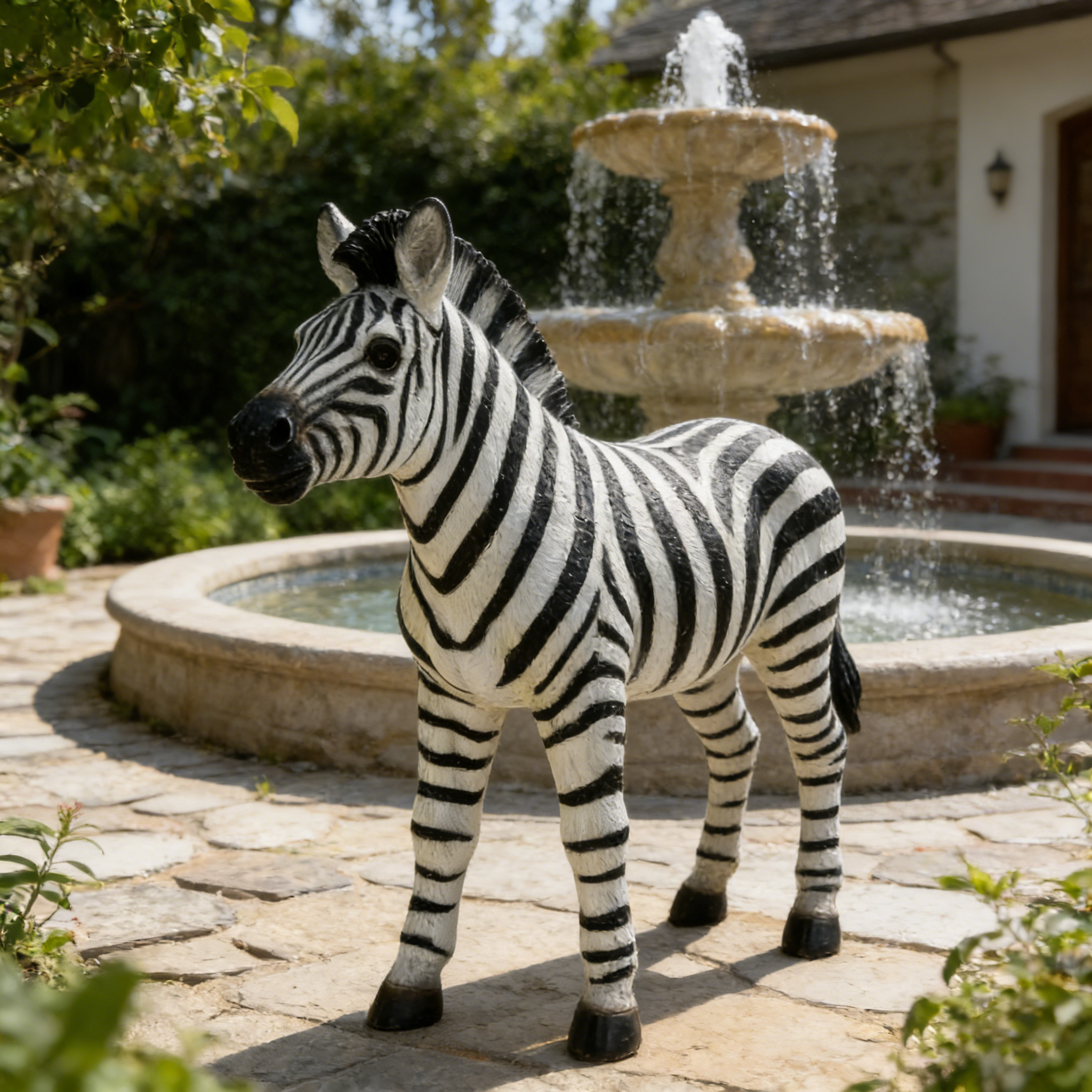 18.31″ H x 19.49″ L Simulated Zebra Garden Statue, Resin Outdoor & Indoor Decorative Ornament, Courtyard Lawn Art Craft, Unique Gift for Garden & Home Decoration