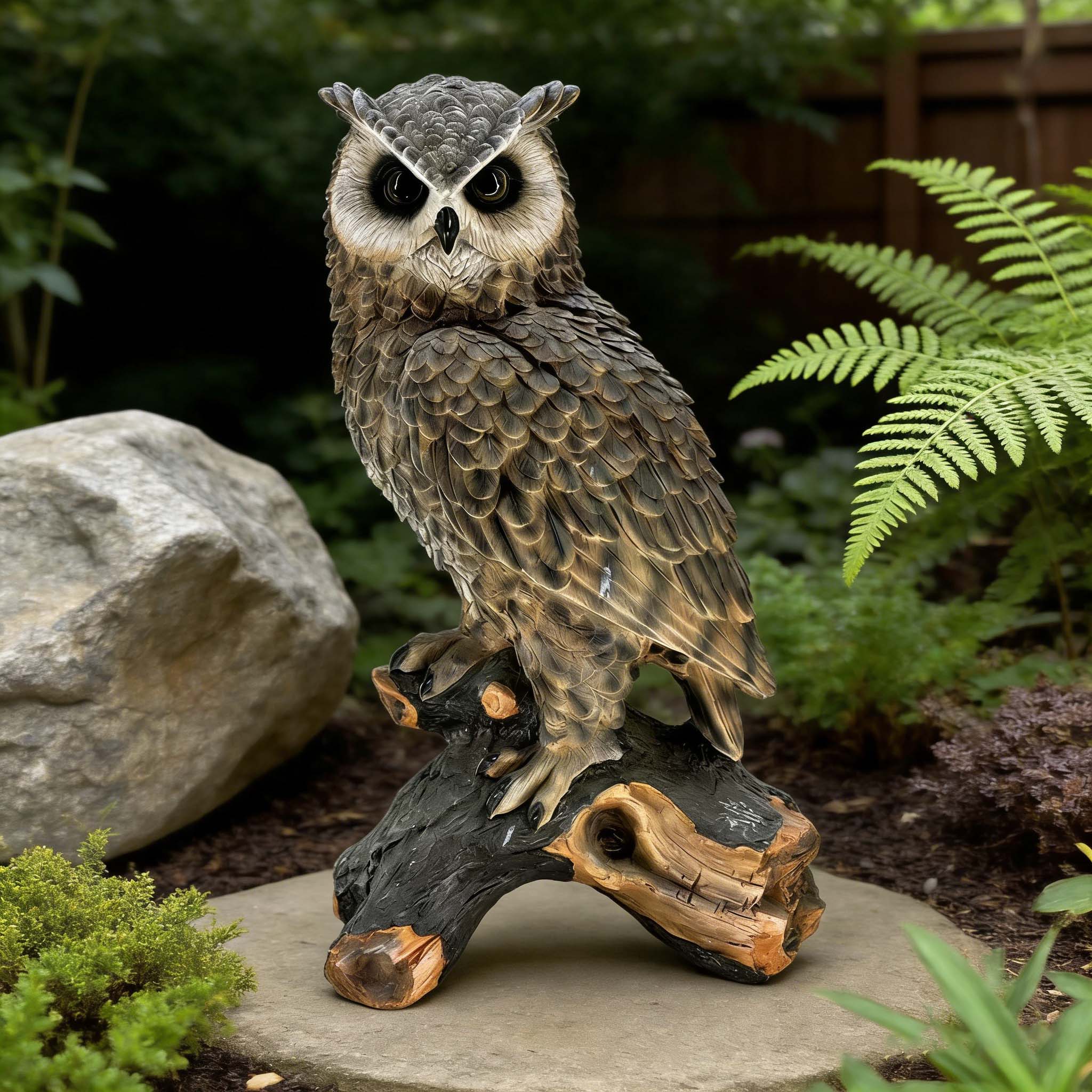 18.98″ H x 11.10″ L Simulated Owl Resin Garden Statue, Indoor & Outdoor Decorative Ornament, Lawn & Courtyard Art Craft Decoration