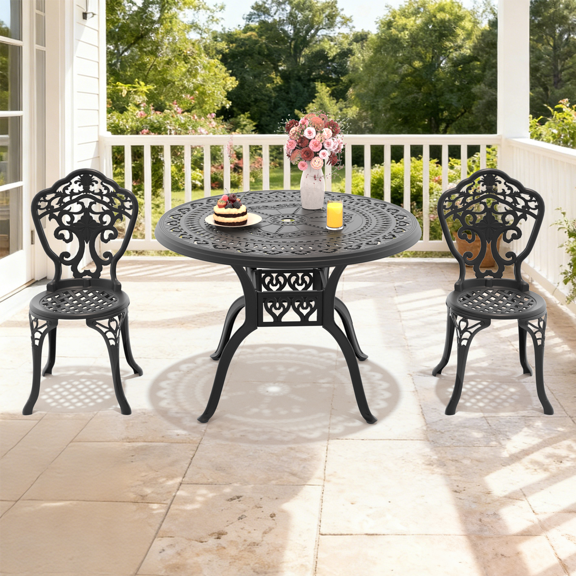 3-Piece Set Of All-Weather Cast Aluminum Dining Furniture Set With Black Frame