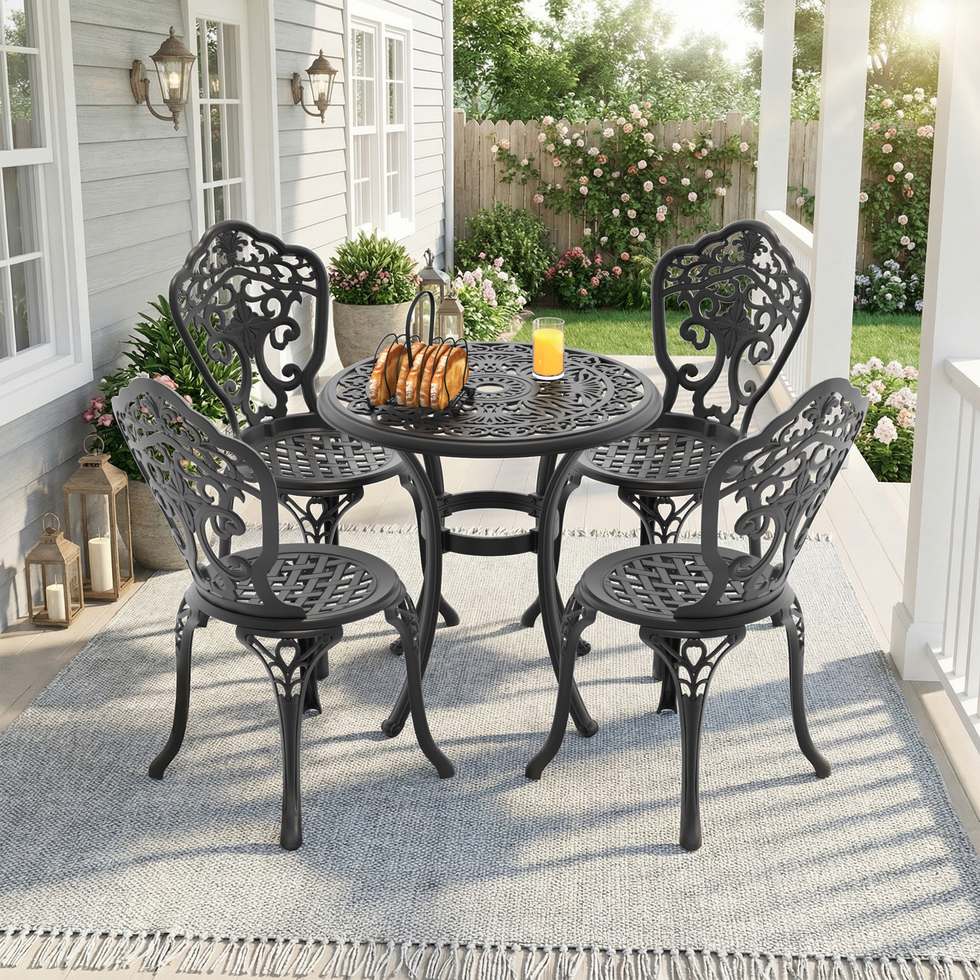 5-Piece Set Of All-Weather Cast Aluminum Dining Furniture Set With Black Frame