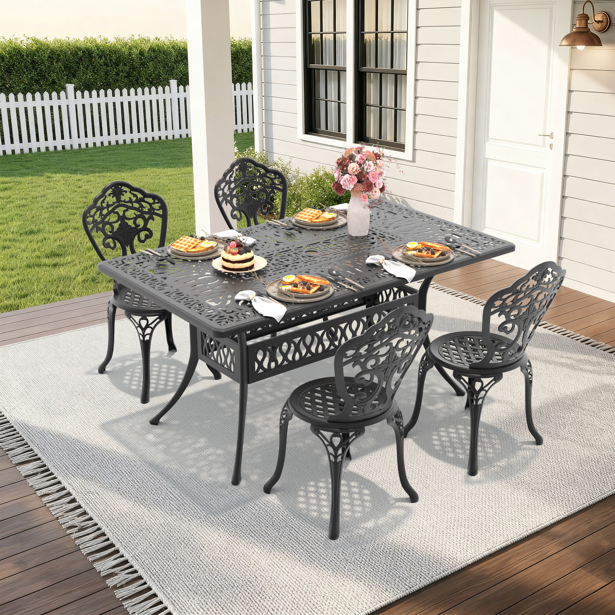 5-Piece Set Of All-Weather Cast Aluminum Dining Furniture Set With Black Frame