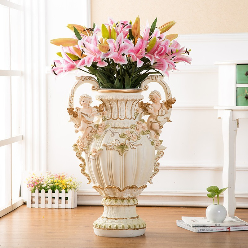 28.35″ H x 19.70″ L x 13.20″ W European Style Angel Cupid Vase, Resin Handicraft Decor, Creative Home Soft Decoration for Living Room & Indoor Spaces