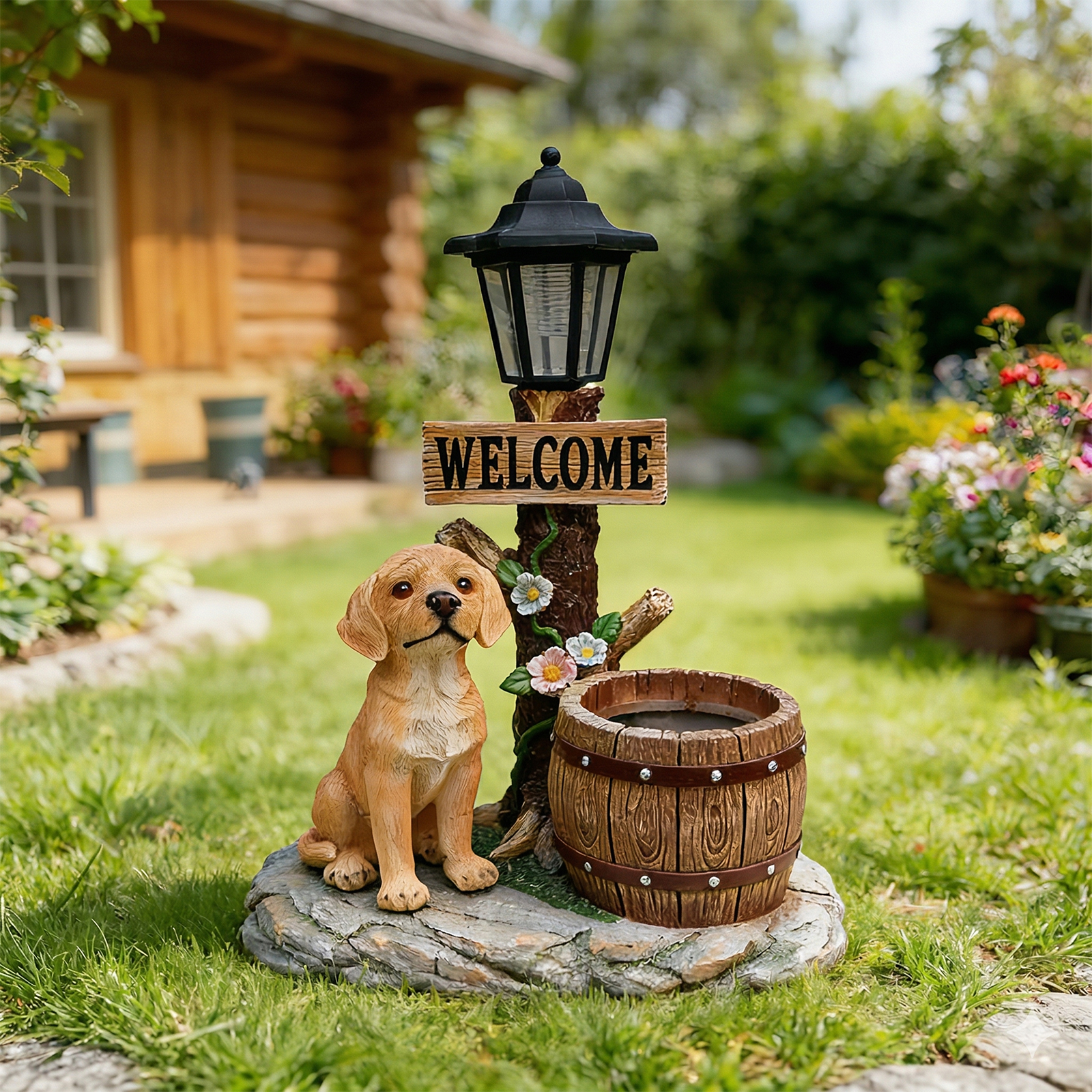 Labrador Dog Solar Planter Garden Statue