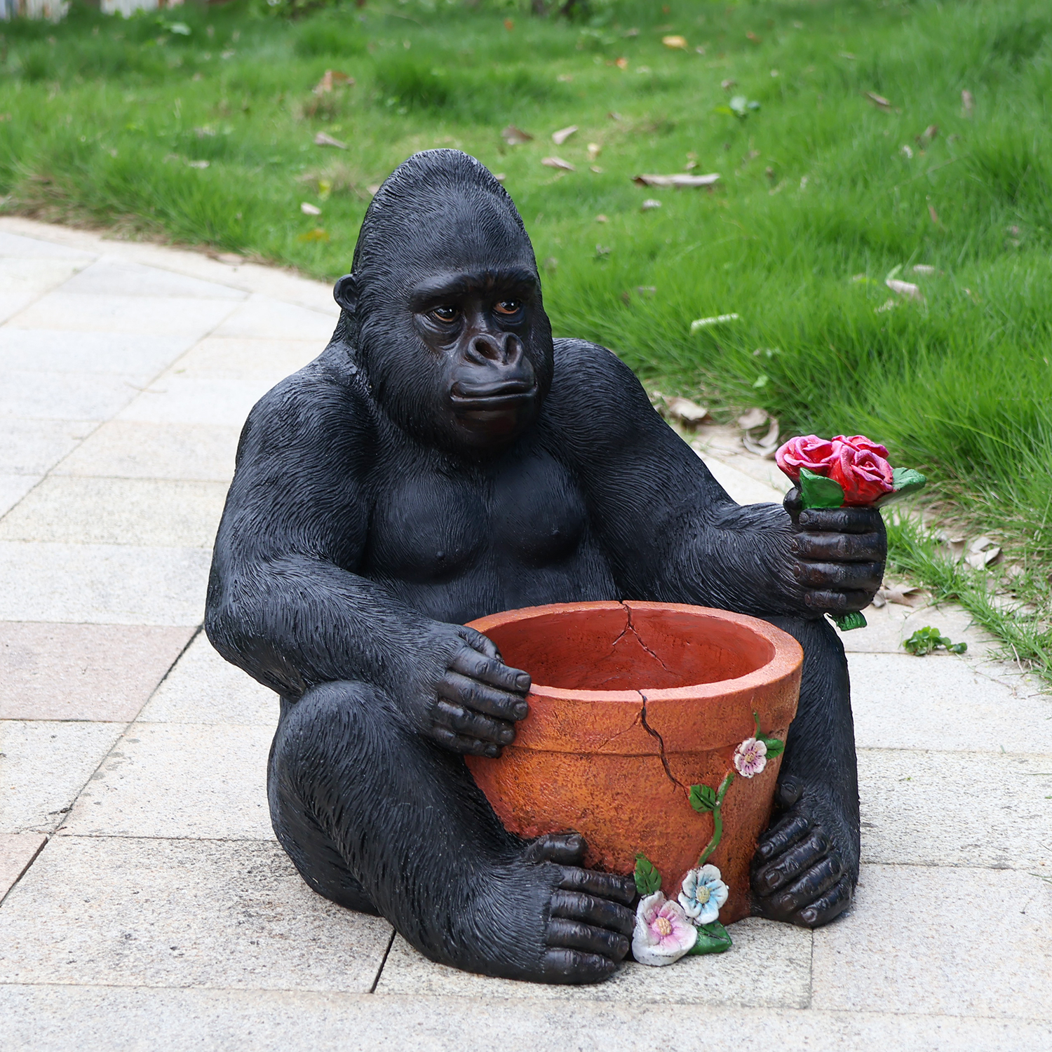 Outdoor Garden Sculpture Chimpanzees  Flower Pot Planter – Unique Yard Statue Decoration, Interesting Law Outdoor Ornament