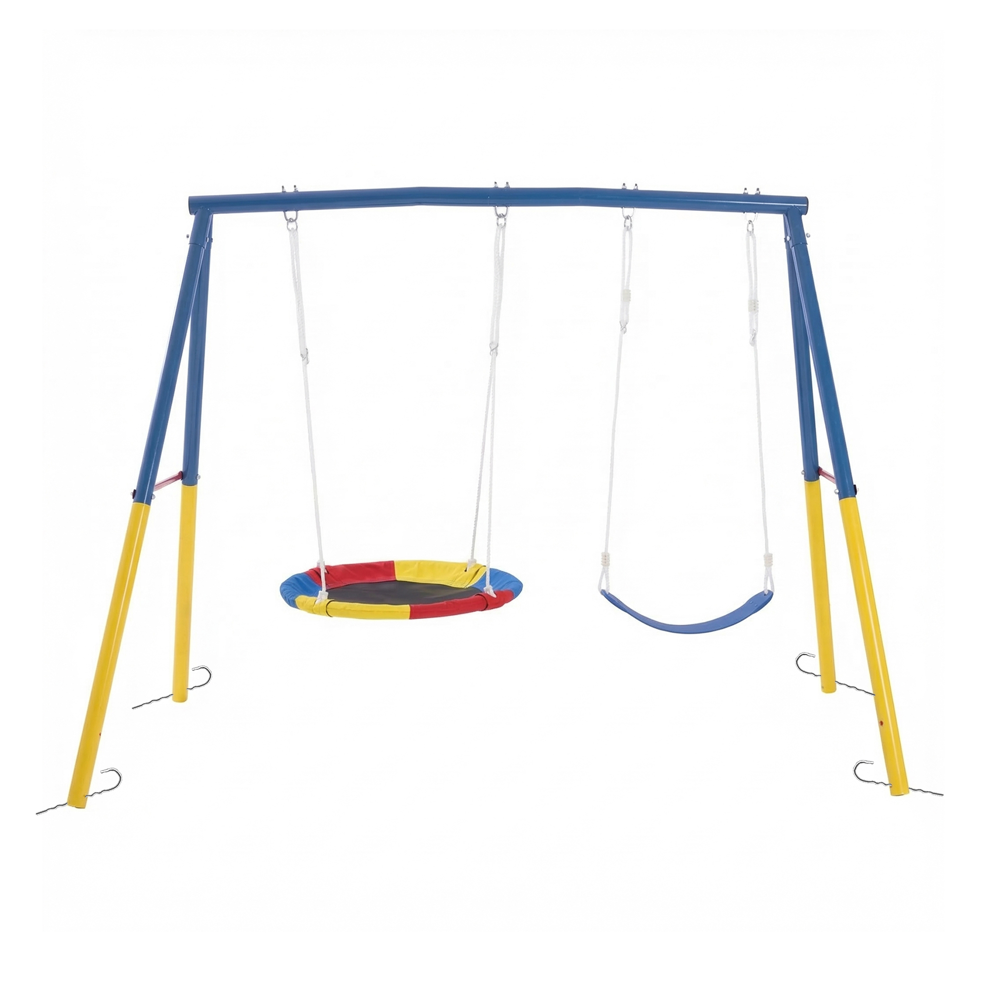 Swing Set for Backyard, 330lbs Swing Set with Heavy-Duty A-Frame Metal Outdoor Swing Stand, 1 Saucer Swing Seat & 1 Belt Swings Seat