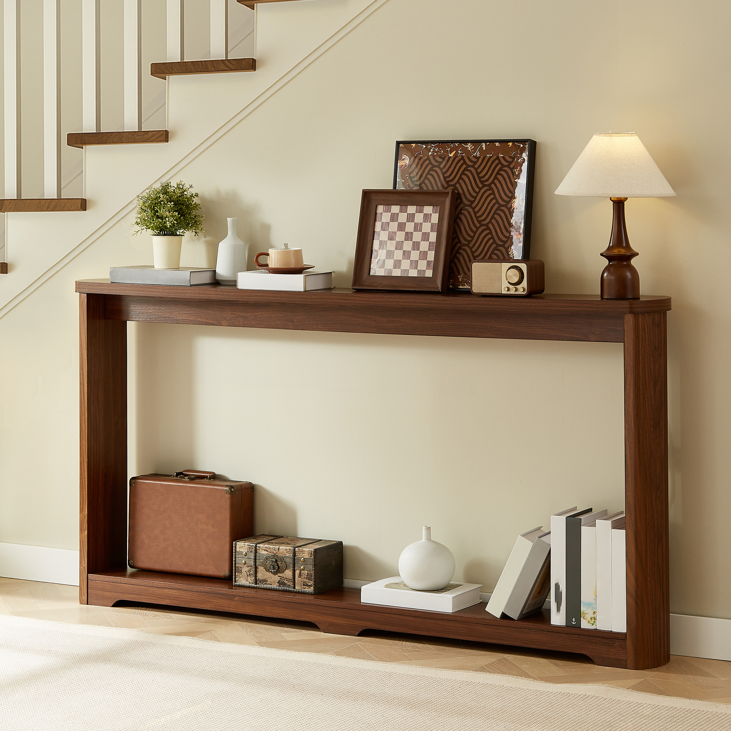 70.1″corrugated texture storage table for entranceways, narrow wooden console sofa table, can be placed behind the sofa, suitable for entranceways, corridors, and front door.Walnut.70.1″L*8.7″W*35.5″H