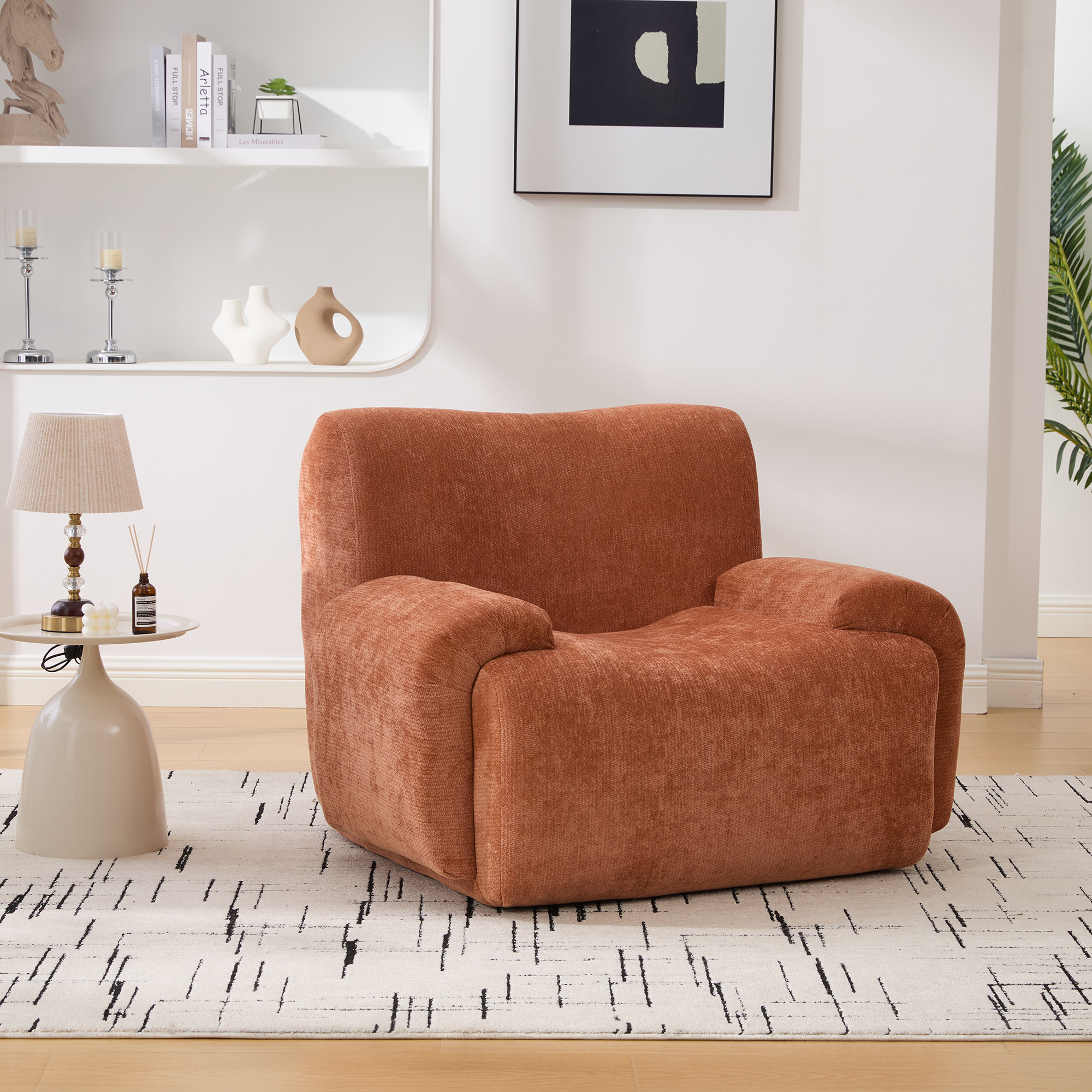 42″ Wide Modern Upholstered Oversized Accent Chair, Boneless Single Sofa Chair, Chenille Armchair Comfy Reading Lounge Chair with Deep Seats for Living Room Bedroom Apartment, Dorms, Orange