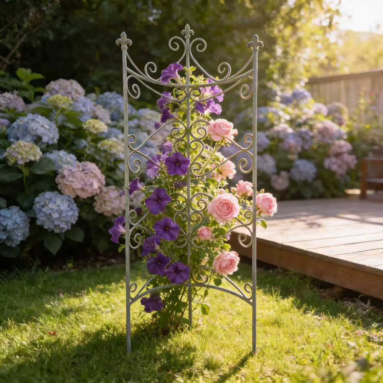 Sungmor 25.6” by 67.72”Iron Garden Fence, Pretty Vintage Green Rustic Style Decorative Fence Pannels, Outdoor Yard Landscape Pathway Border Panels Anti Animal Flowers Plants Barrier Climbing Trellis