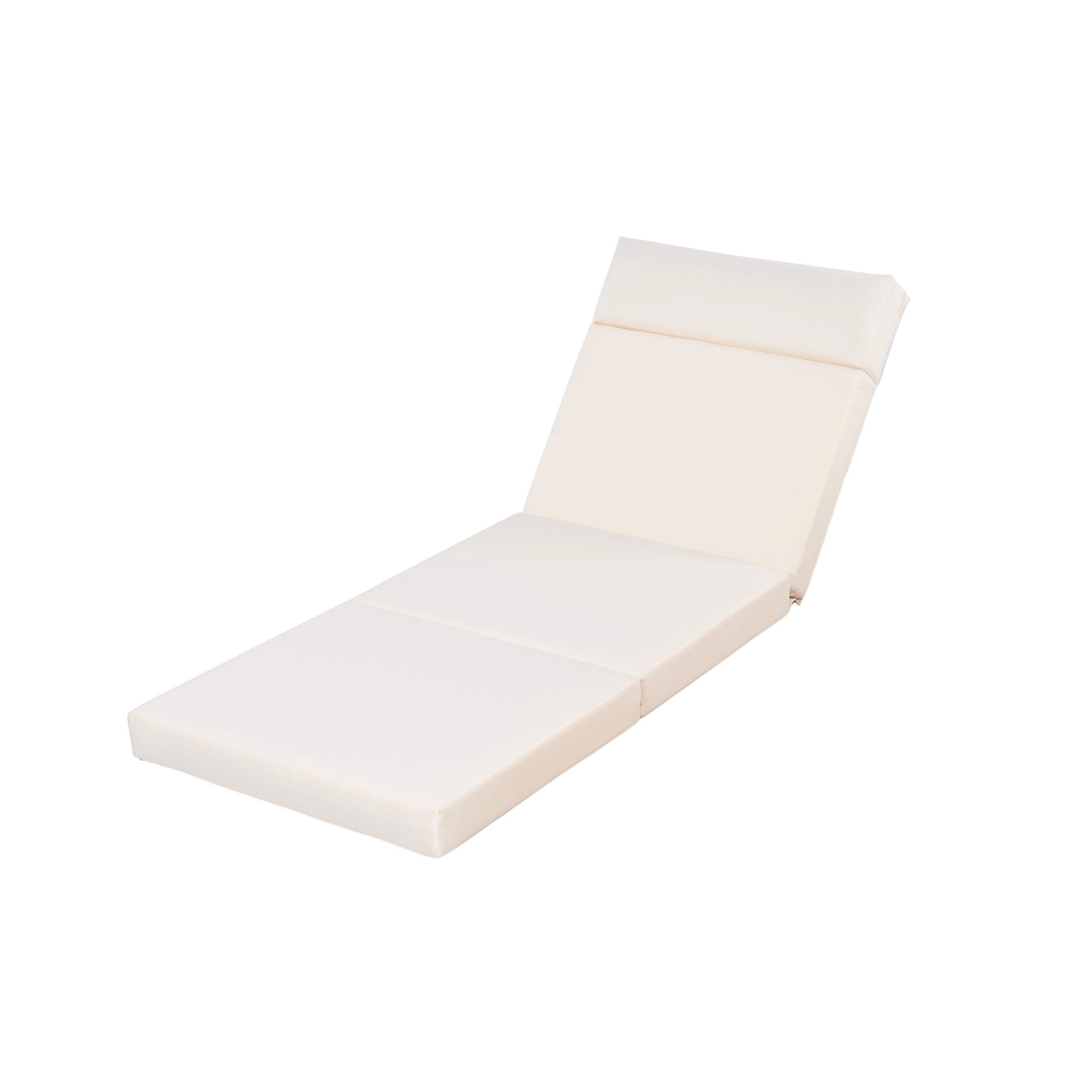 OUTDOOR FURNITURE RECLINING CHAIR CUSHIONS WITH HEADREST, HIGH-DENSITY FOAM CHAIR CUSHION WITH TIES, WEATHER RESISTANT – PATIO RECLINER CHAIRS CUSHIONS FOR LAWN, POOL & BEACH, CREAM 3-FOLD DESIGN