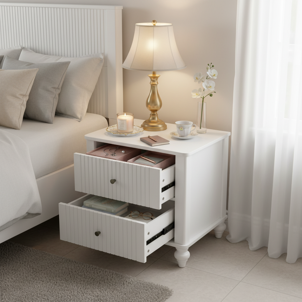 23″ Nightstand with 2 Drawers, White Color – Sturdy Wooden Bedside Table for Bedroom  & Living Room Use, Modern Decor, MP1
