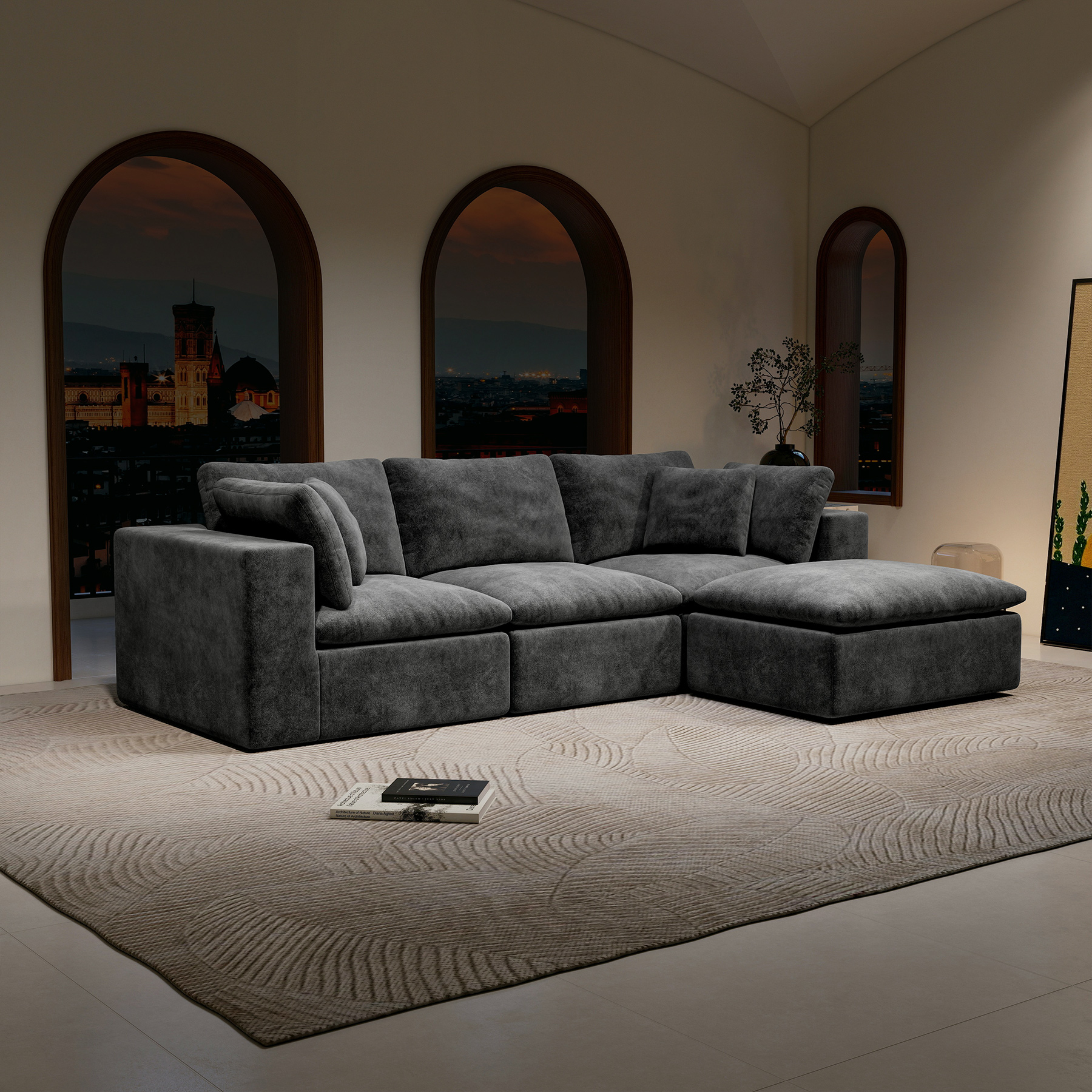 108.3*68.9″Modular sectional sofa seat,Upholstered compressed couch for living room,Bedroom,Apartment,No assembly required,4PC free combination,Plush corduroy fabric,GREY