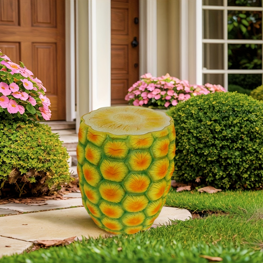 14″ Oversized Pineapple Shaped Resin Stool, Side Table, Plant Stand, Innovative Multi-Use Decorative Furniture for Home Decor, Garden Decor, Patio, Balcony, Indoor & Outdoor Decoration
