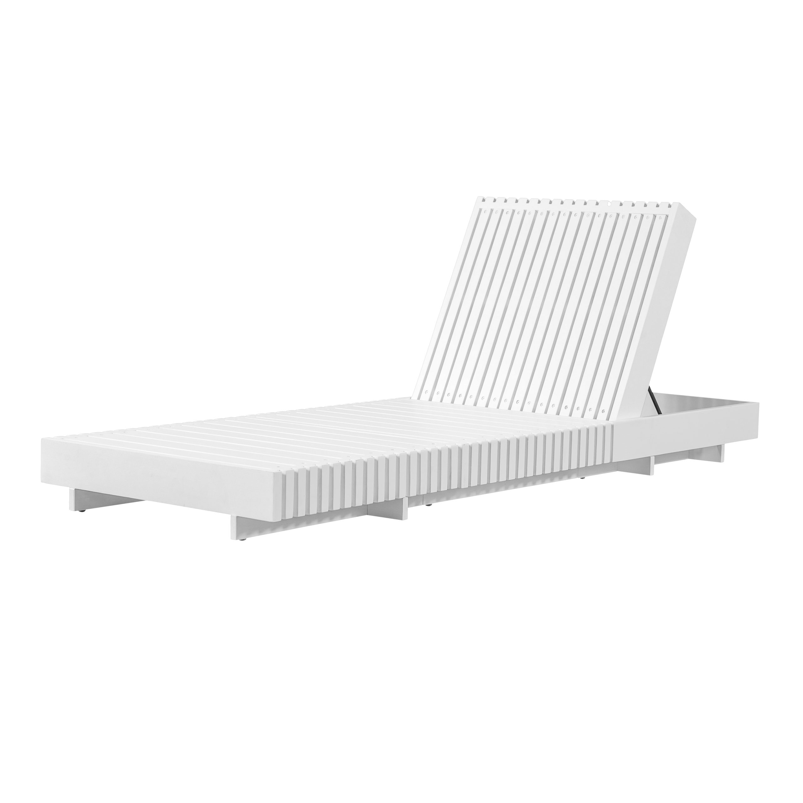 Modern White Acacia Solid Wood Outdoor Chaise Lounge – Adjustable Reclining Sun Lounger for Patio, Deck, Garden, Poolside Use