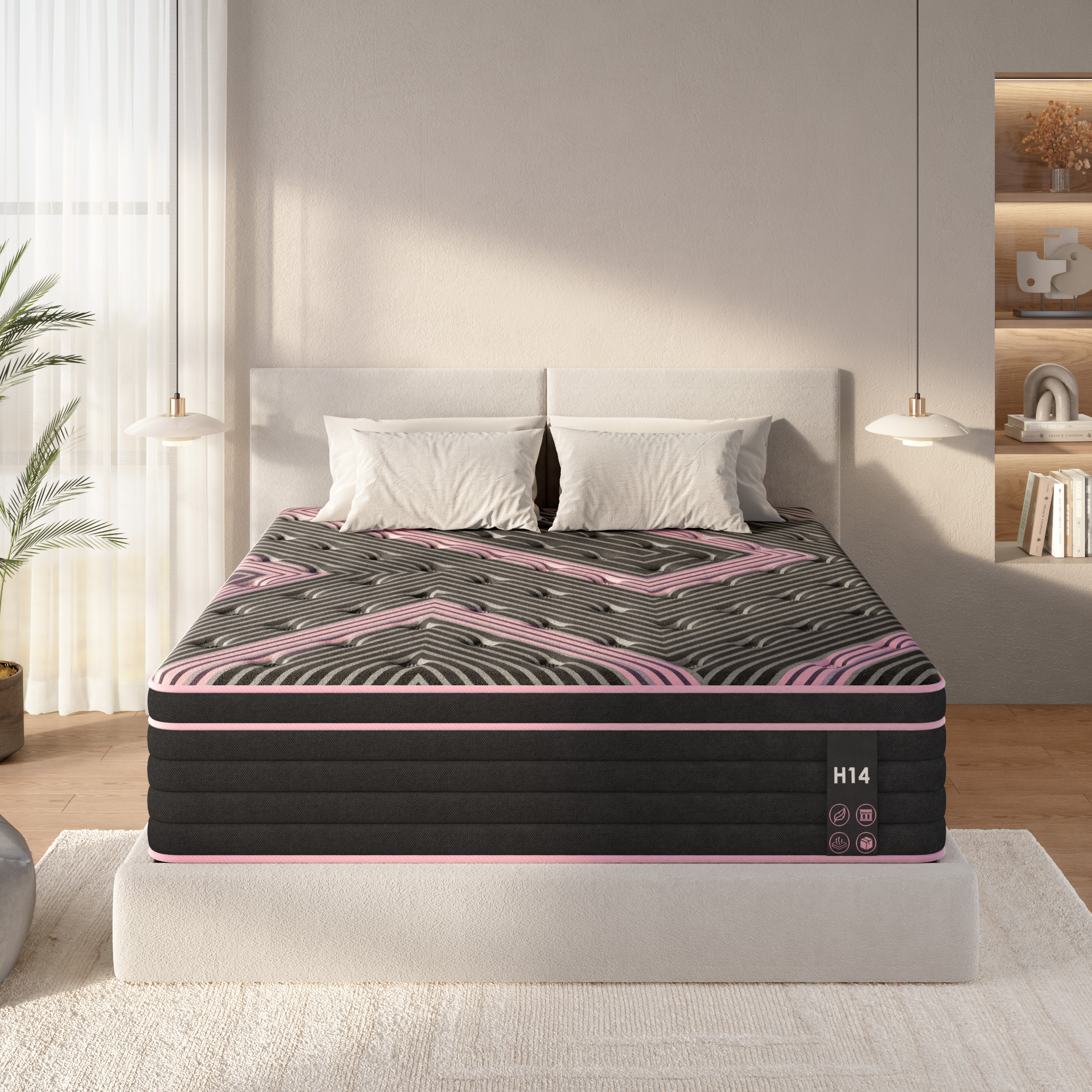 King Size Mattress,14 Inch Hybrid Mattress, Individually Pocketed Innerspring, Medium Firm