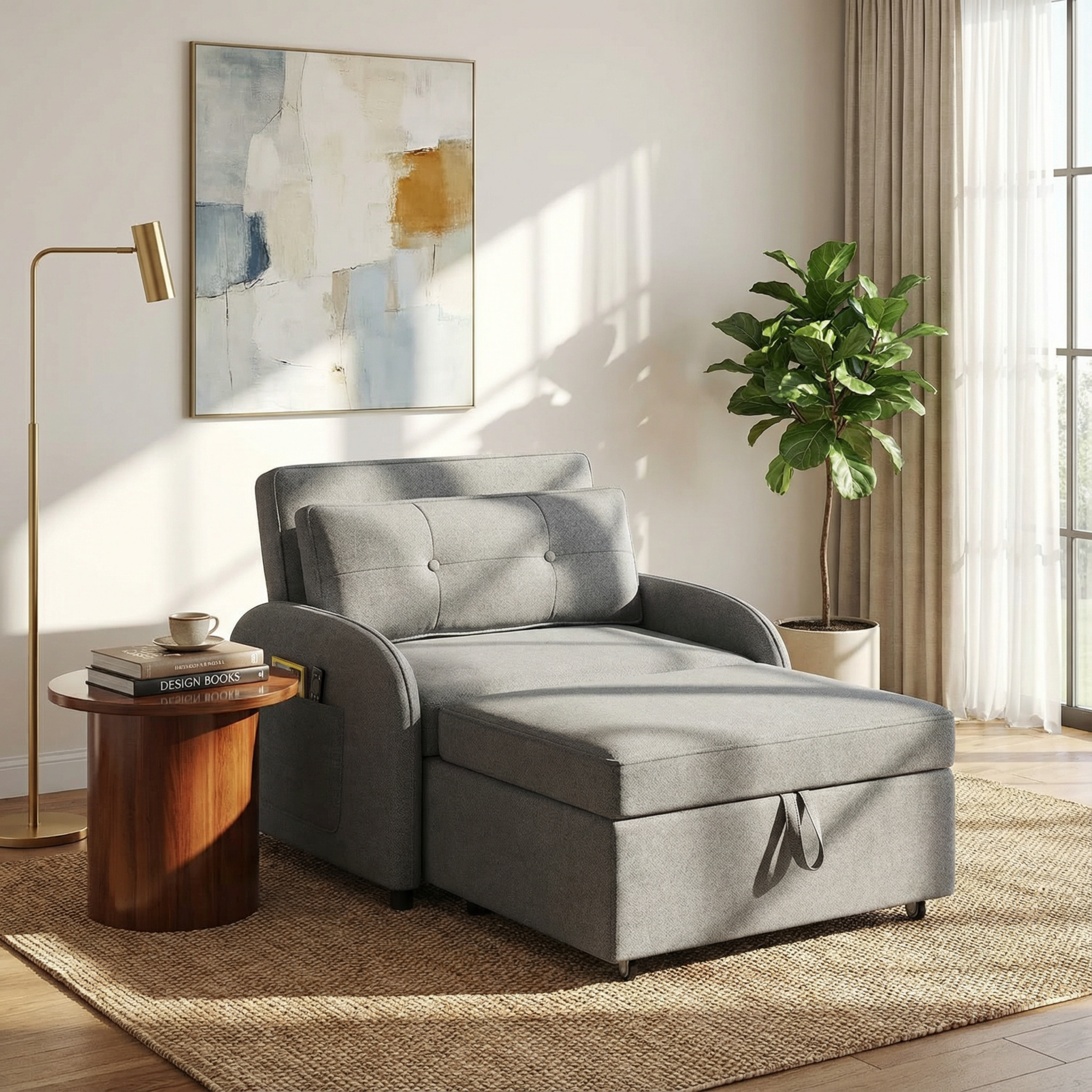(Old SKU:N765P23314749G)3-in-1 Convertible Sleeper Sofa Bed with Pillow & Pocket, Loveseat Sleeper Chair in Soft Cotton Linen, for Living Room, Bedroom, Study, Apartment, Grey