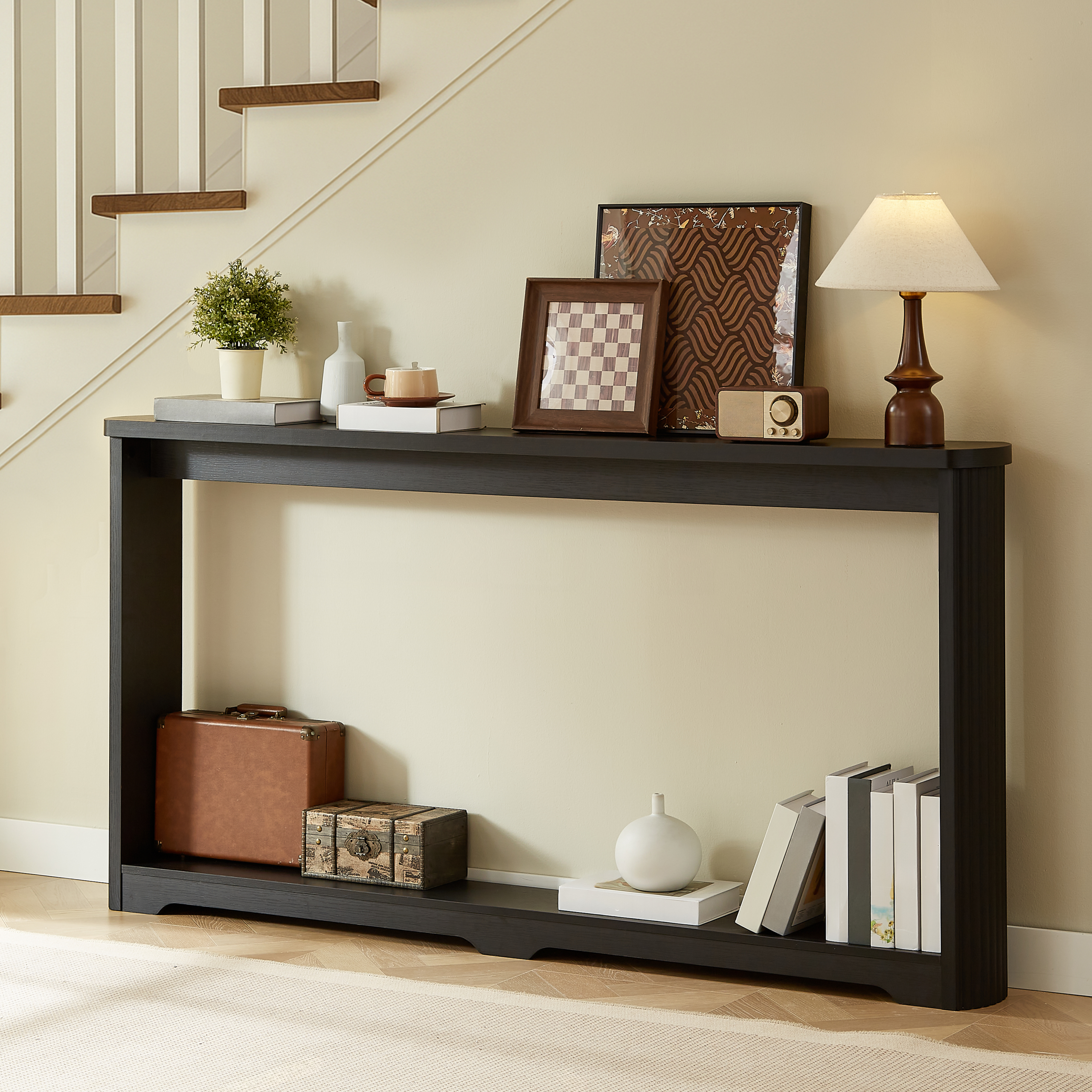 70.1″corrugated texture storage table for entranceways, narrow wooden console sofa table, can be placed behind the sofa, suitable for entranceways, corridors, and front door.Black.70.1″L*8.7″W*35.5″H