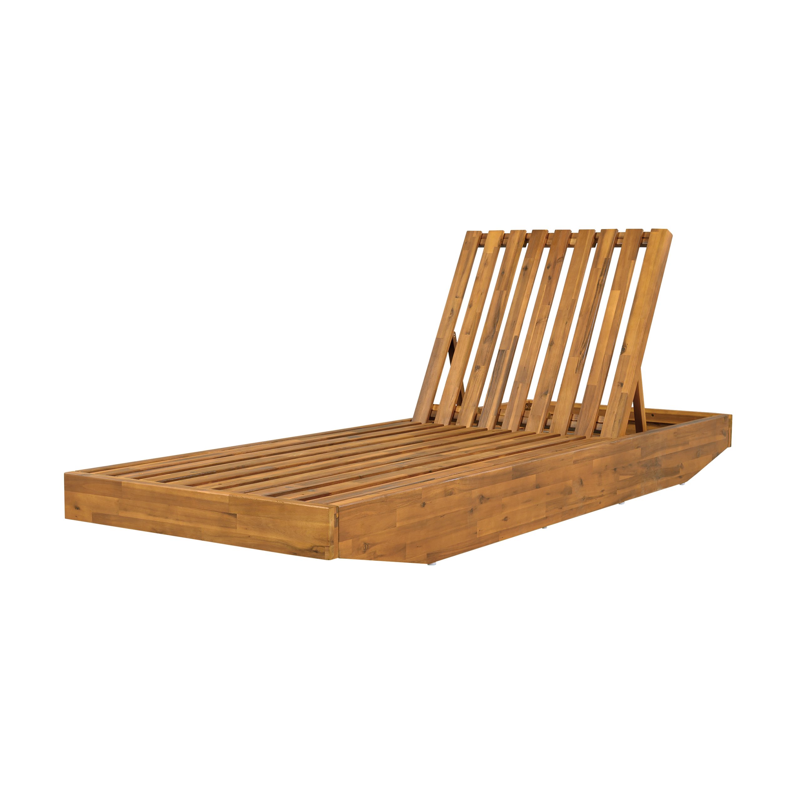 Boat-Shape Acacia Wood Chaise Lounge with 3-Position Recliner – Teak Finish Outdoor Patio Sun Lounger for Garden, Poolside – 300lbs Capacity