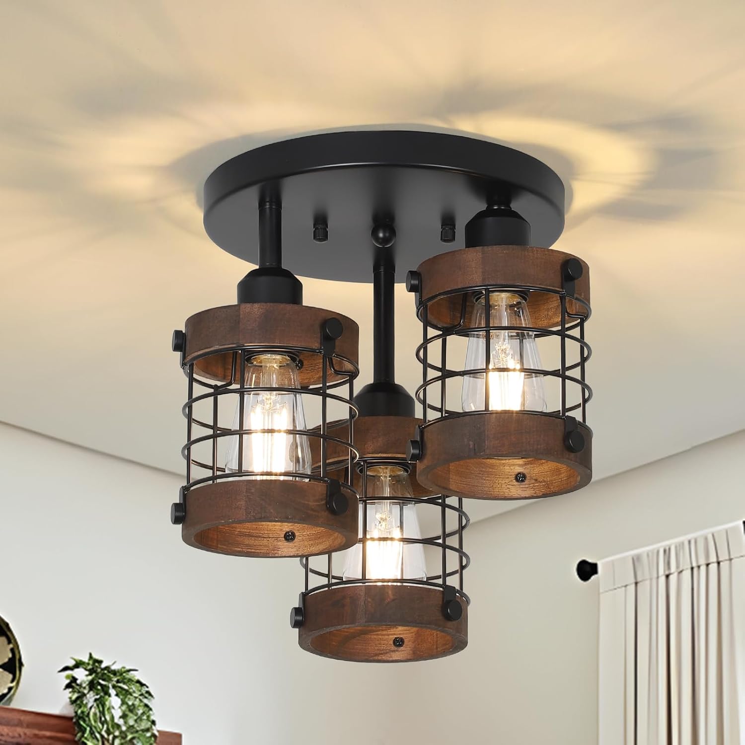 Semi Flush Mount Ceiling Light,3-Light Farmhouse Chandelier Light Fixtures Ceiling Mount