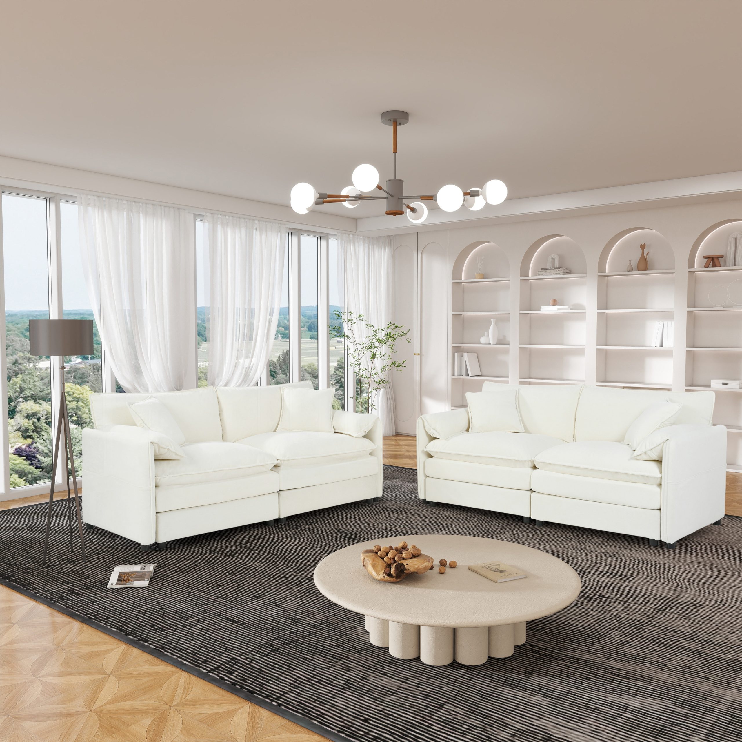 (Old:W3163S00034) Oversized Deep Seat Luxury 2 Piece Sofa Set, 2 Pieces of Loveseat Sofa, Modern Chenille Comfy Cloud Couches Set for Living Room Office with 4 Pillows,DIY Combination,Beige