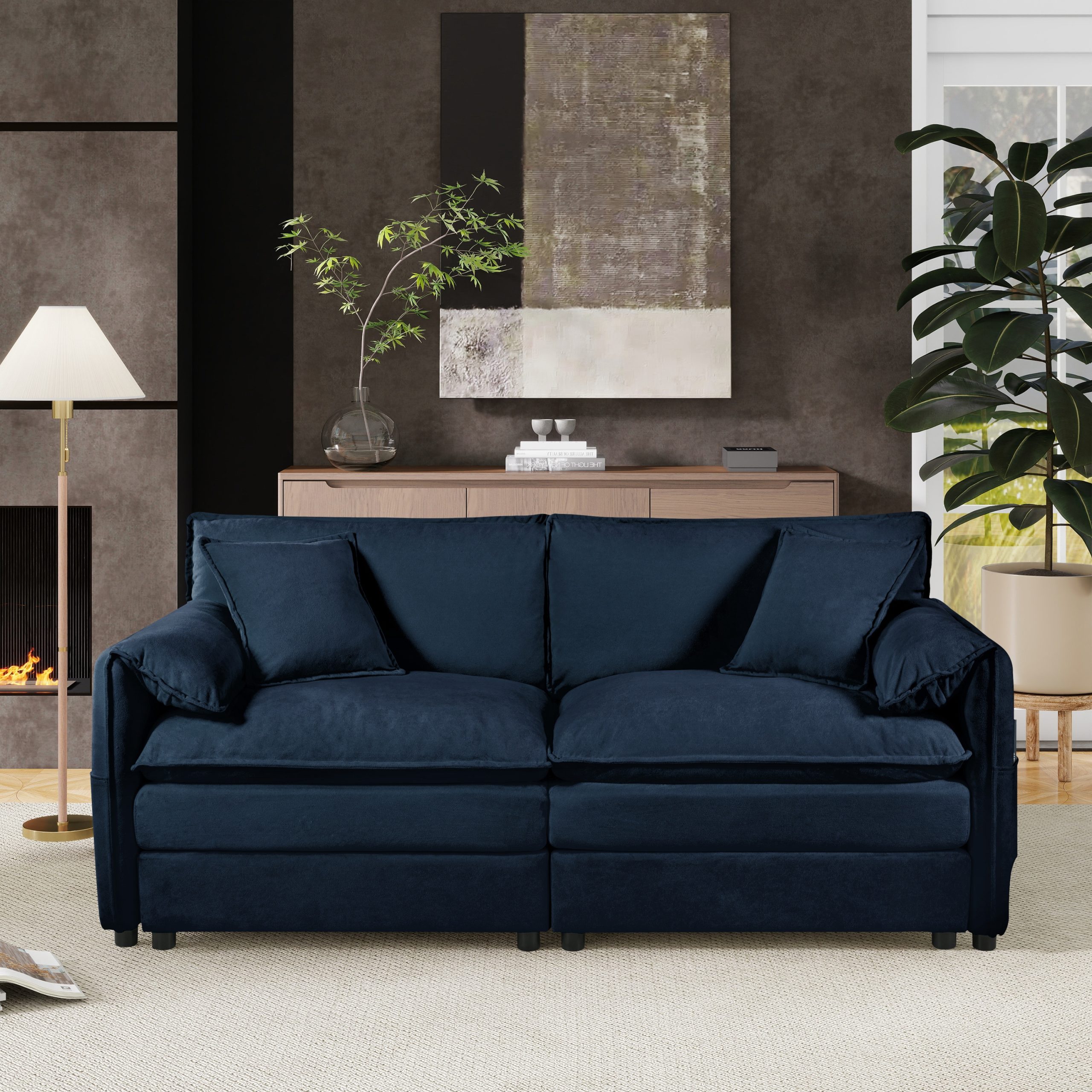 (Old:W3163S00005) Oversized Chenille Loveseat Sofa, Oversized 2-Seater Small Cloud Couch, Modern Comfy Deep Seat Love Seat for Living Room Bedroom Office Apartment,DIY Combination,Chenille,Blue