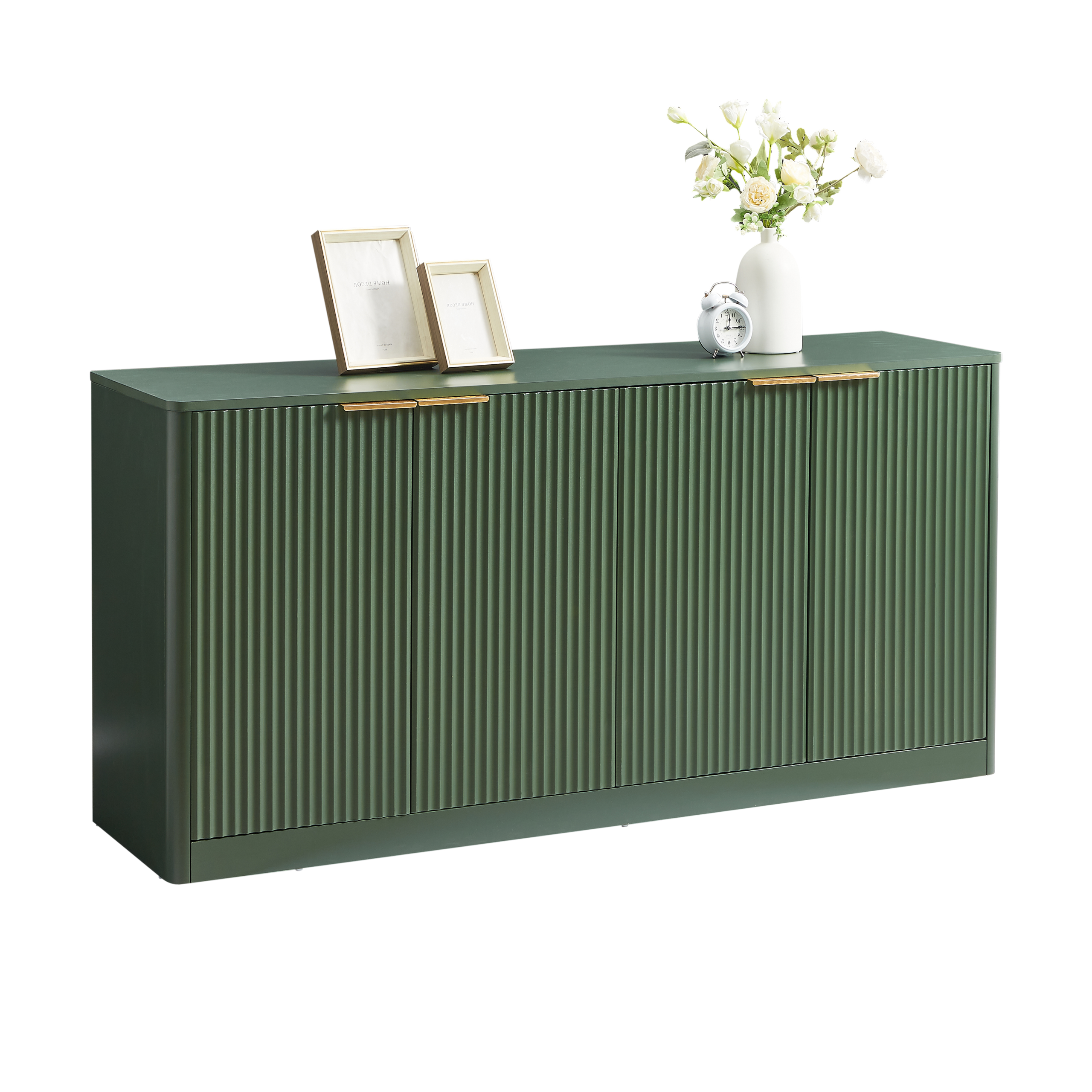59-inch modern wavy sideboard, curved contour design storage cabinet, 4-door cabinet with storage function, suitable for kitchen/bedroom/living room, Green, 59.0″L x 15.7″W x 27.7″H