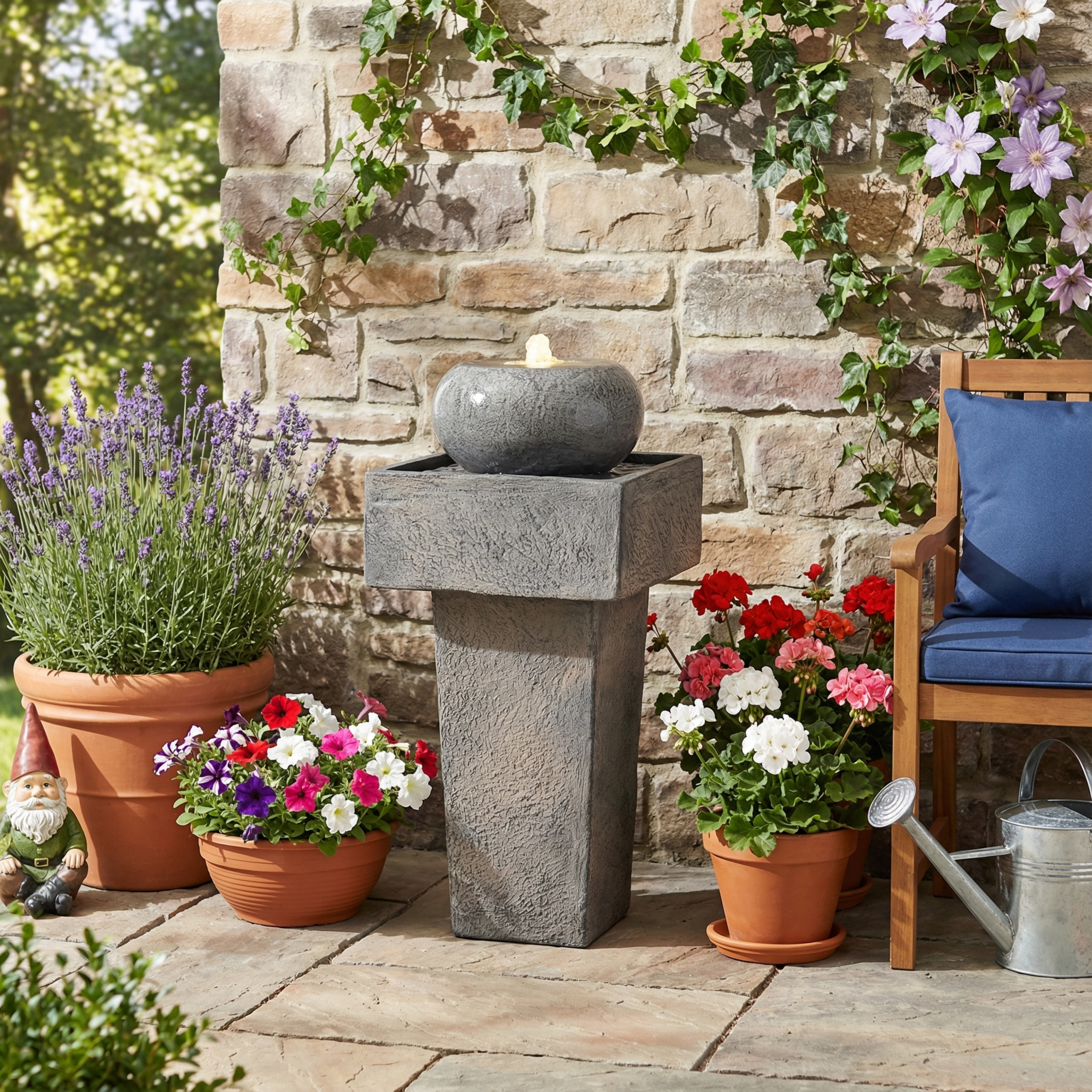 25.59″H Minimalist Concrete Column Fountain–LED-Lit Modern Outdoor Oasis, Sturdy Landscape Feature for Patio, Porch