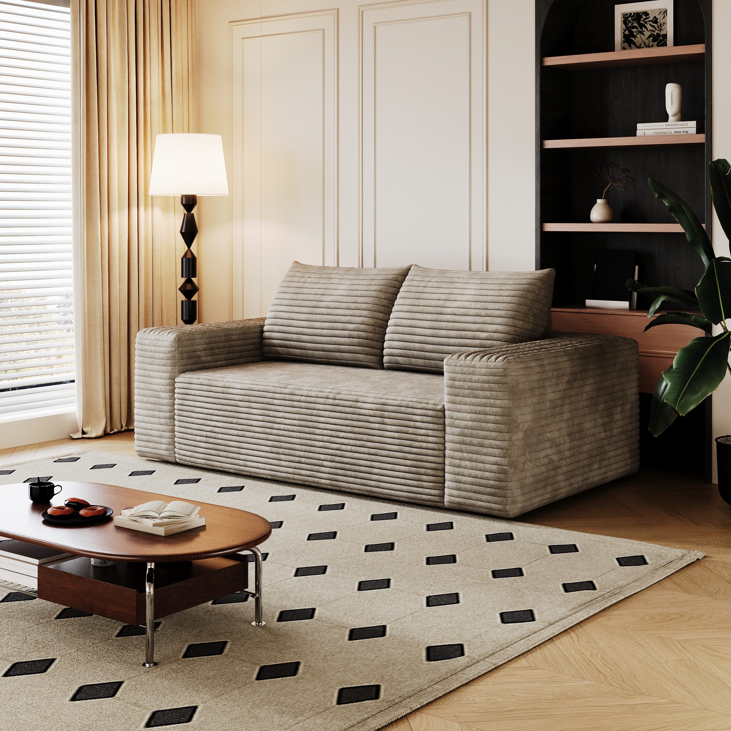 63″ 2Setaser Sofa,Corduroy Fabric,Deep Seat Couches,Comfy Loveseat Sofa,No Assembly,1pcs for Living room, Bedroom,Conference room ,Apartment,Camel