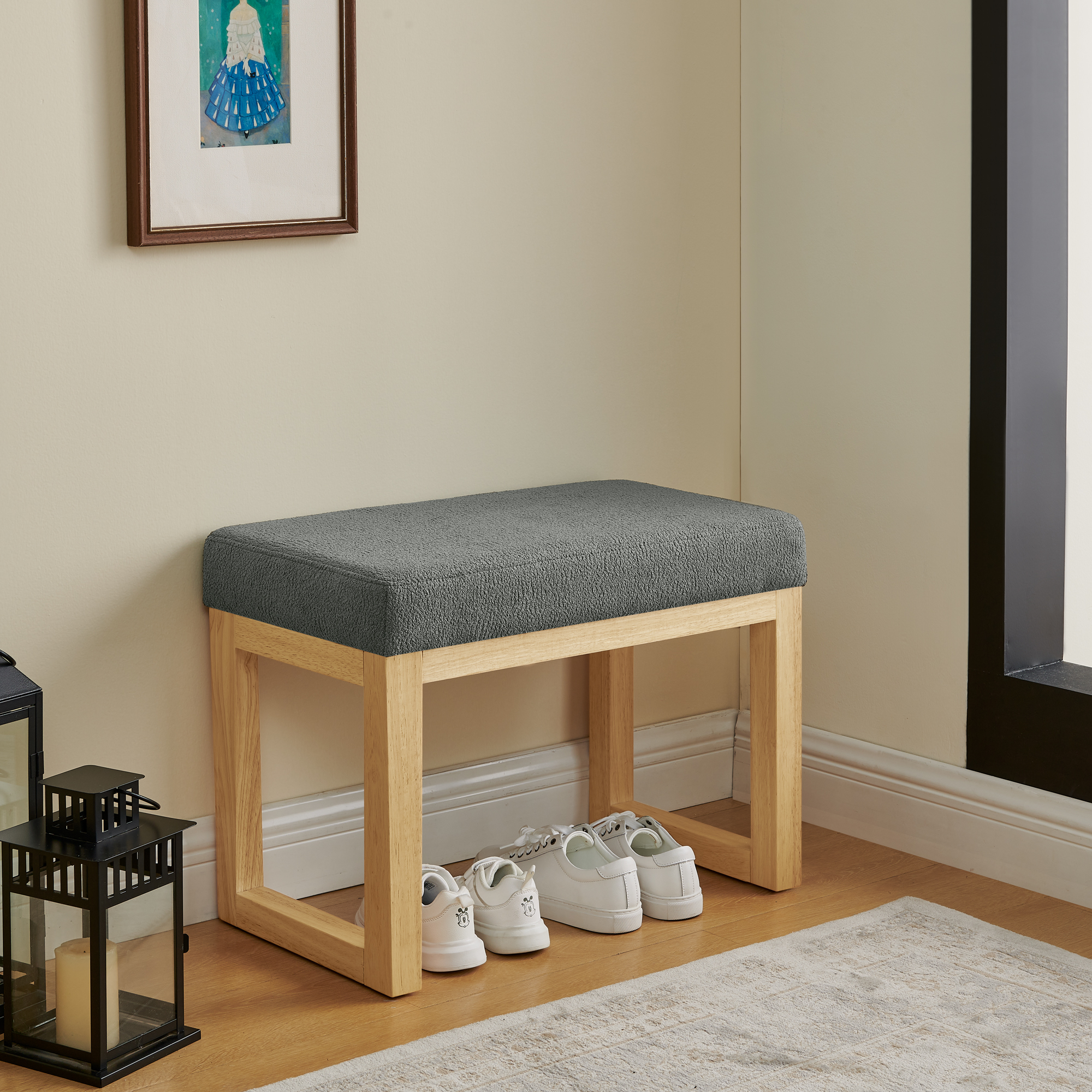 Shoe-changing bench, a shoe-changing bench with a wooden frame and a soft cushioned seat, can be placed freely and is suitable for small spaces without taking up much space -Dark Gray