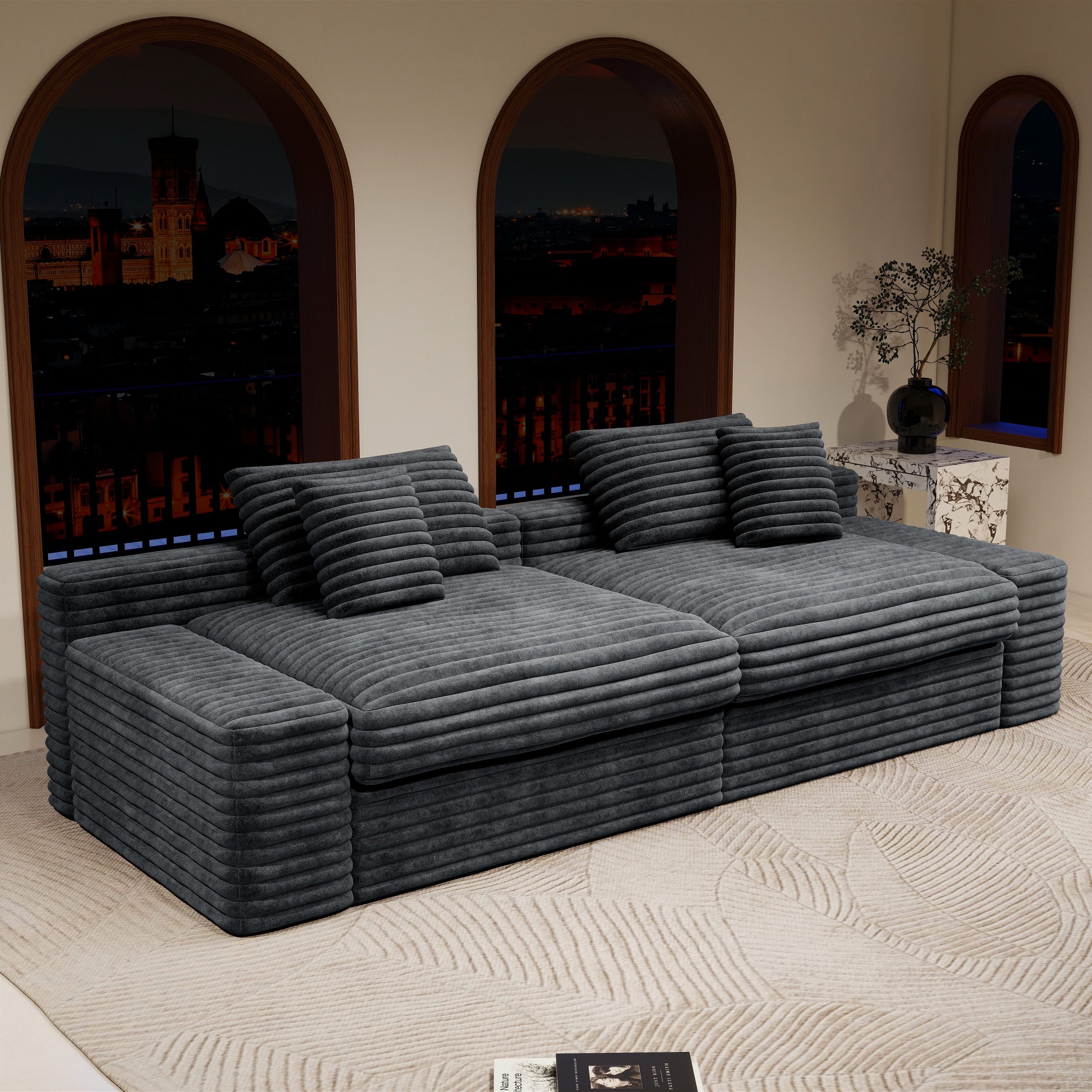 118.1*47.2″Modular sectional sofa seat,Upholstered compressed couch for living room,Bedroom,Apartment,No assembly required,2PC free combination,Plush corduroy fabric,GREY
