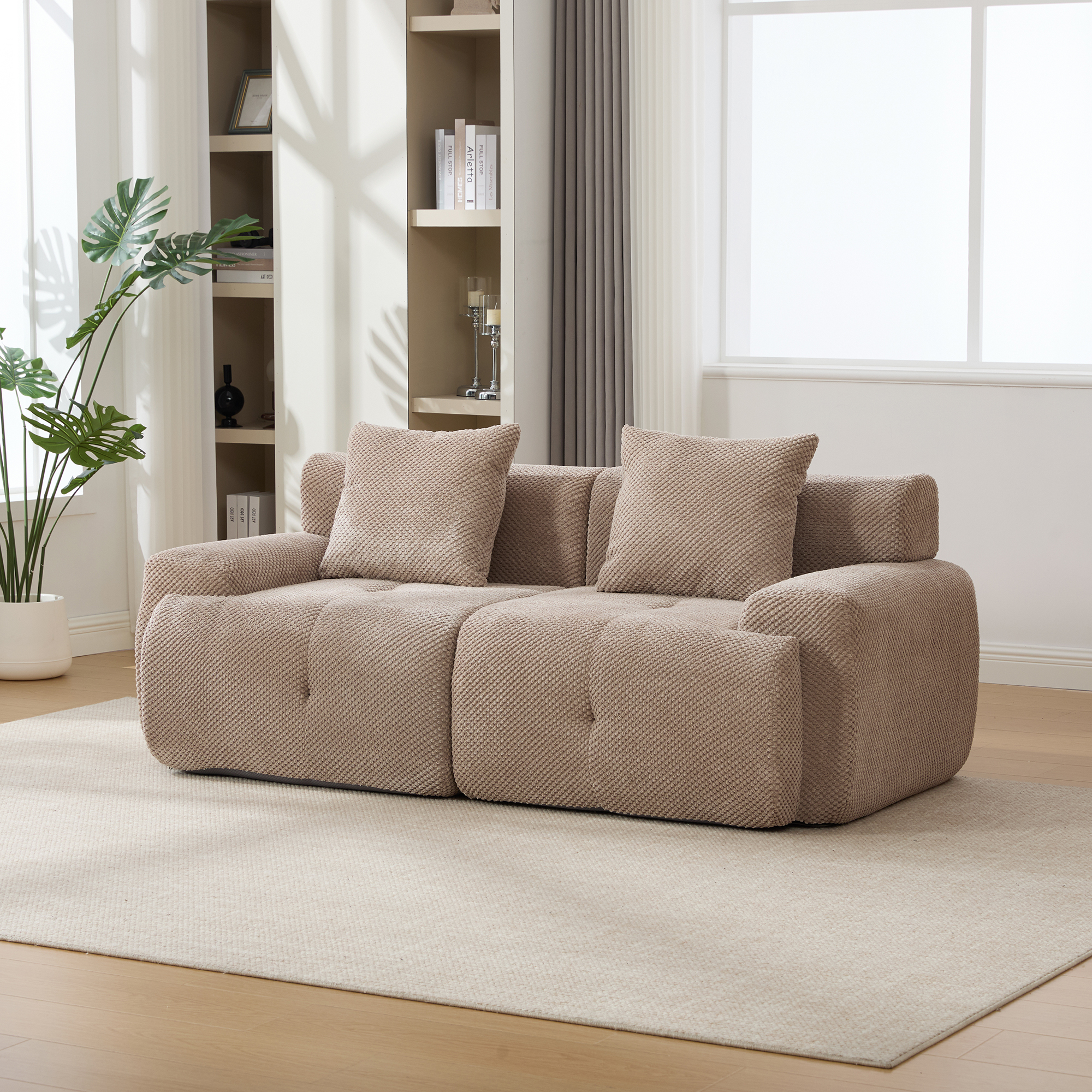 73″ Modern Modular Sectional Sofa Loveseat, 2 Seater Tufted Comfy Cloud Tufted Floor Convertible Couch with 2 Pillows, Boneless Conversion Sofa for Living Room,Office, Apartment,Guestroom, Taupe