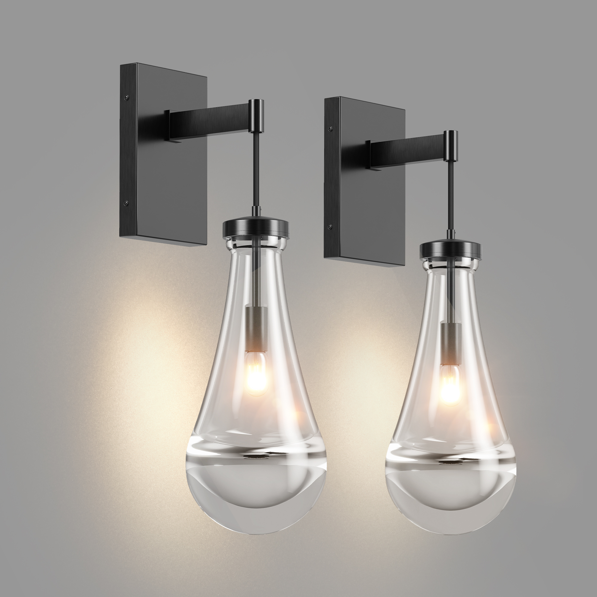 Wall Sconces Set of Two, Black Dimmable Raindrop Wall Lighting, Modern Bathroom Sconces Wall Lamps Vanity Lighting for Living Room, Wall Lights for Bedroom, Hallway