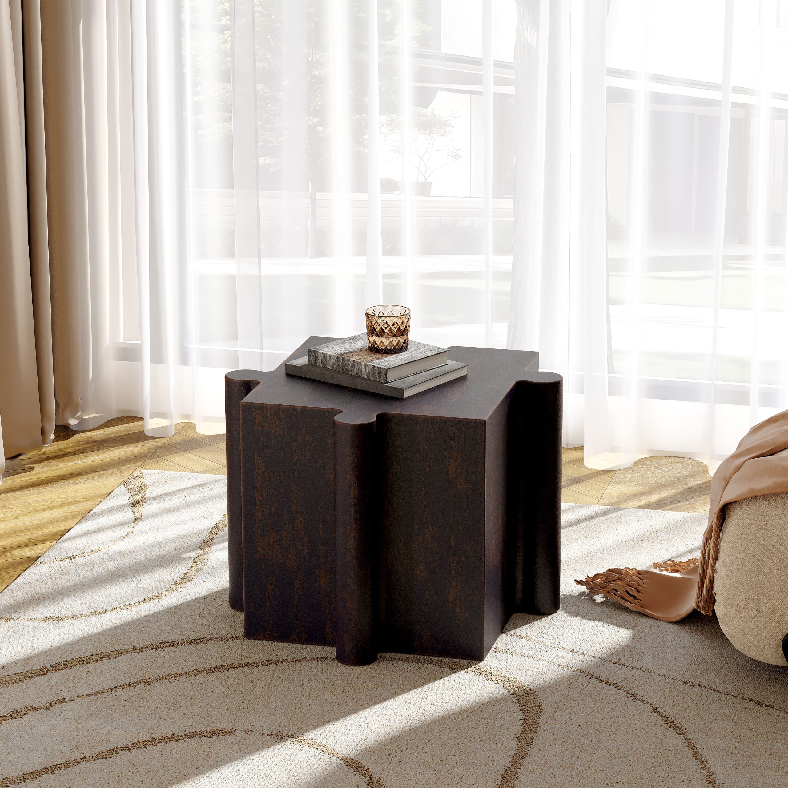 Puzzle Art Side Table, Modular Convex Edge MGO Table – Buy Singles or Combine for Custom Layouts,  Indoor & Outdoor,Antique Copper Color