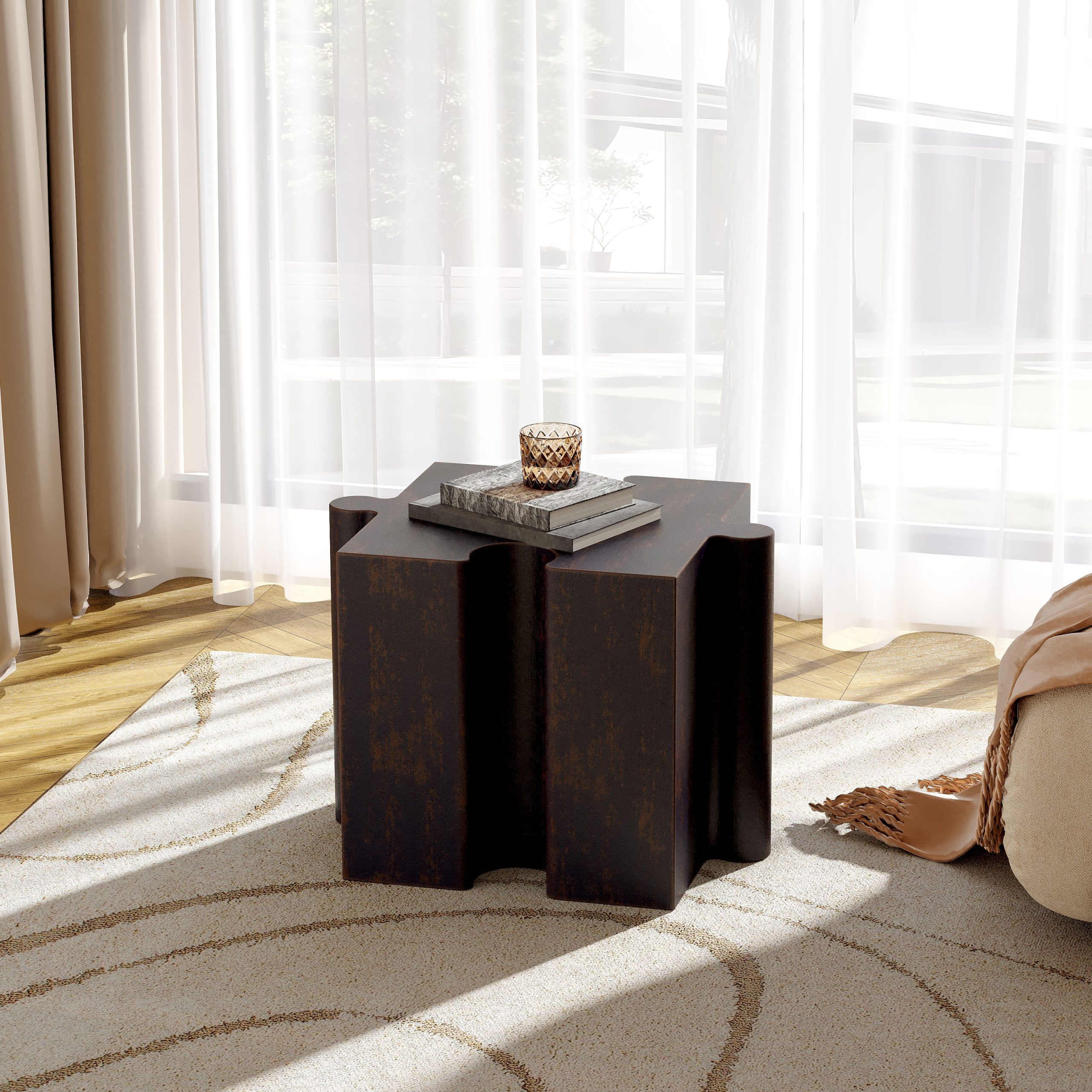 Puzzle Art Side Table, Modular Concave Edge MGO Table – Buy Singles or Combine for Custom Layouts, Indoor & Outdoor,Antique Copper Color