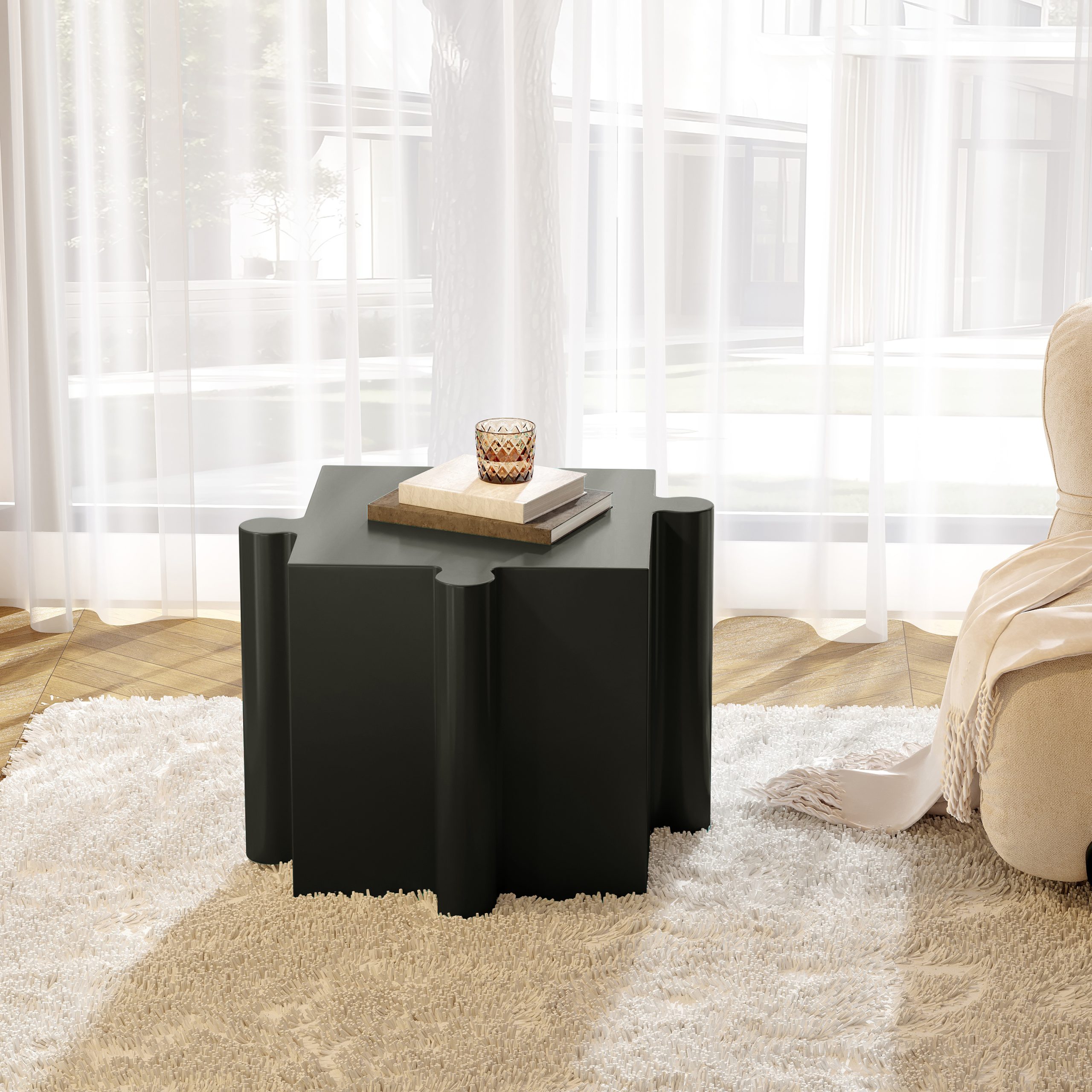 Puzzle Art Side Table, Modular Convex Edge MGO Table – Buy Singles or Combine for Custom Layouts,  Indoor & Outdoor,Black Color