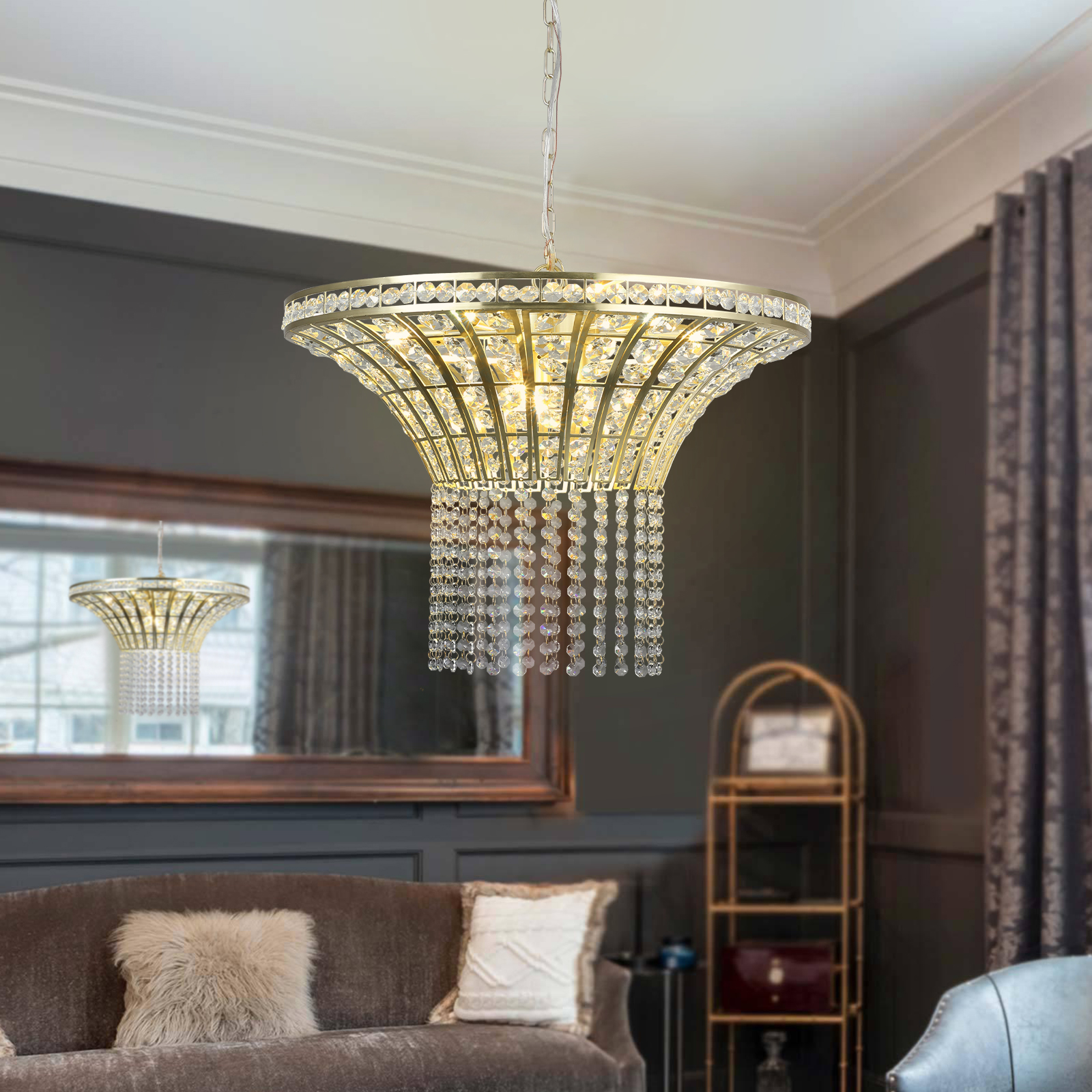 (Same as W1340120181/L5021) 8-Light 23.6″ Wide Crystal Waterfall Chandelier (Bulb Not Included)