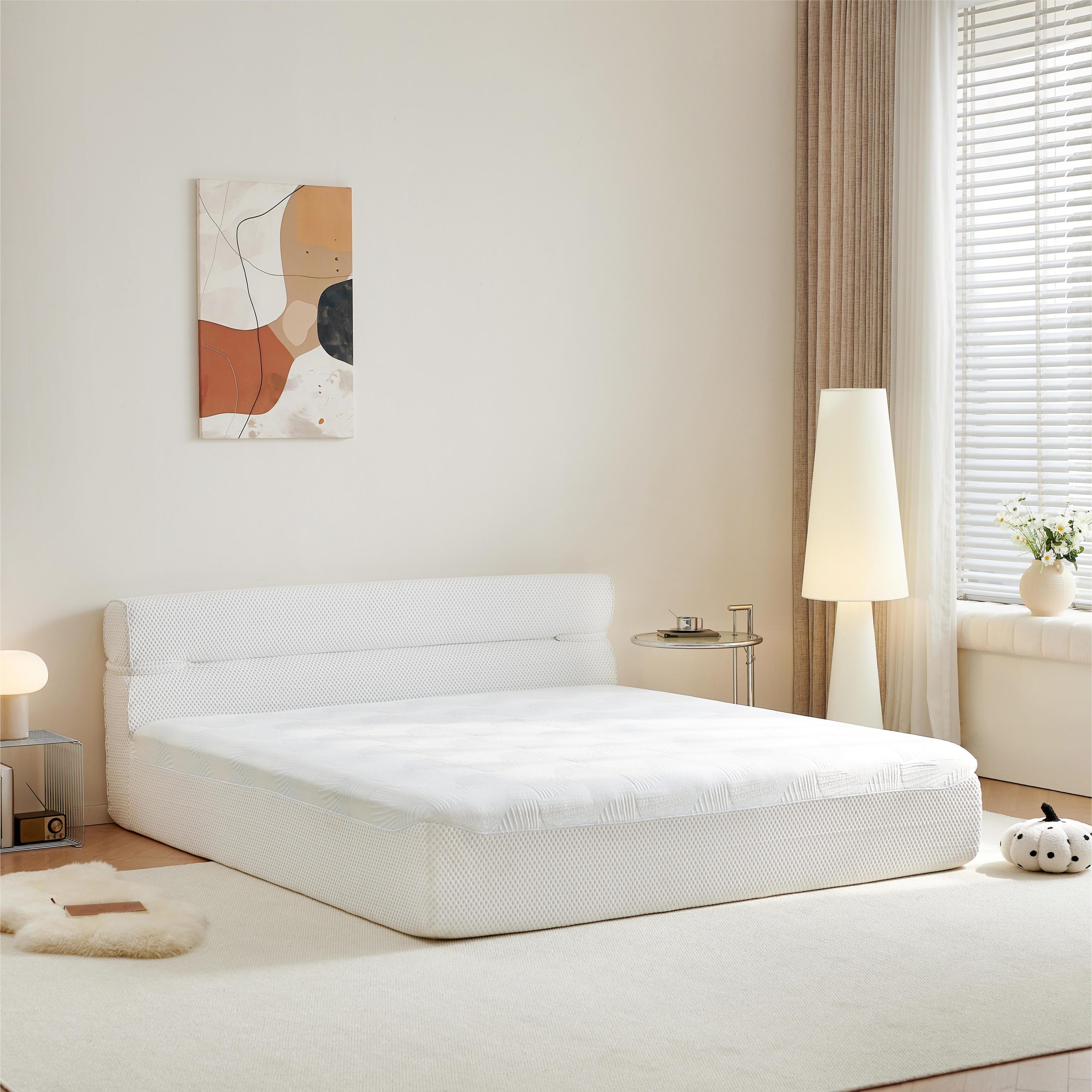 All in One King Mattress & Bed Frame, 15 Inch King Size Mattresses  in a Box with Cool Fabric, Pressure Relief  Motion Isolation  No Assembly Required  for Living Room Apartment Bedroom Dormitory