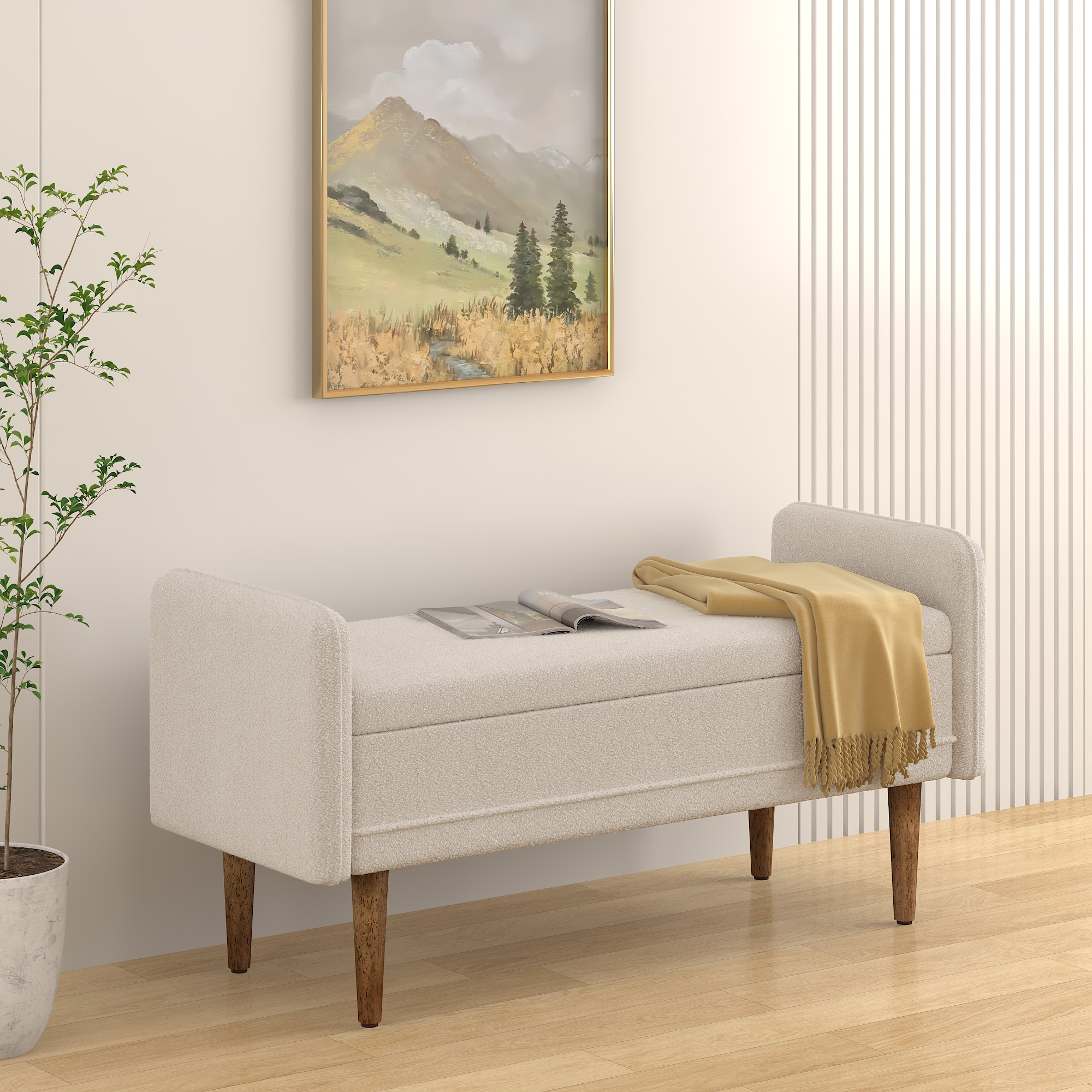Teddy velvet storage stool, ,with storage space, suitable for apartments, living rooms and bedrooms-BEIGE