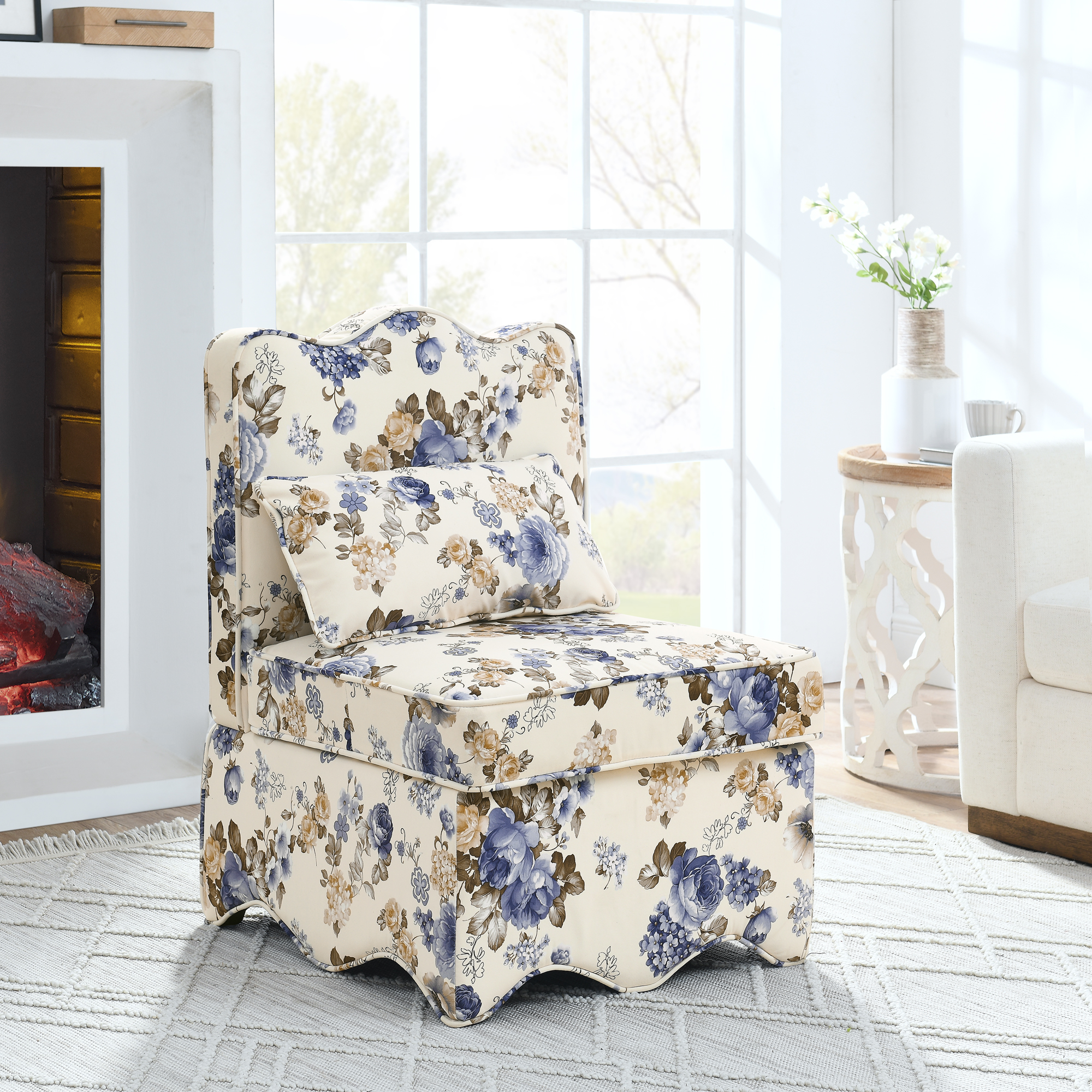 Flannel single dining chair with soft seat cushion and backrest, no armrests, matching pillow can be used as waist cushion, this dining chair can be used in the living room – BLUE