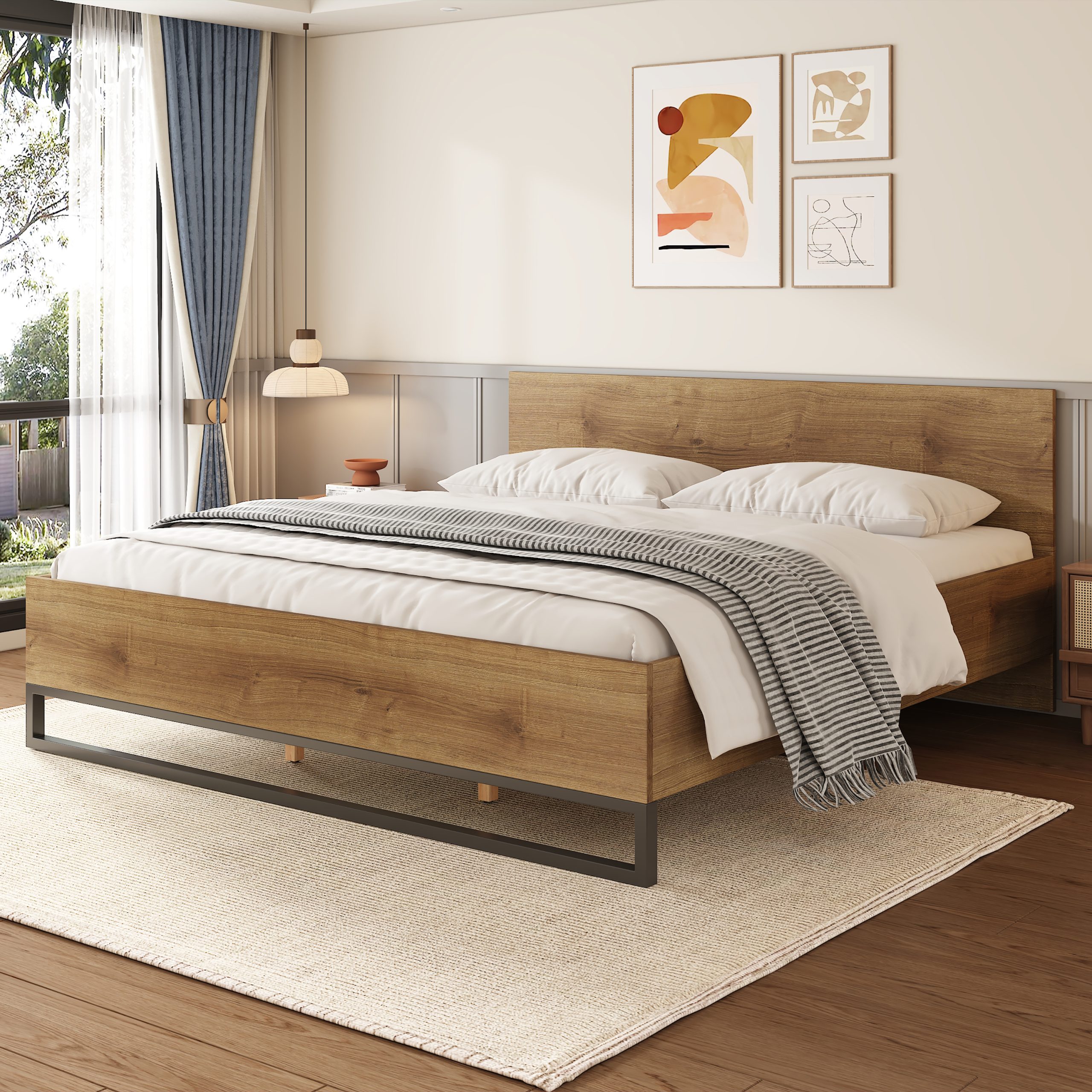ENGINEERED WOOD  BED FRAME KING SIZE,NATURAL & BLACK COLOR