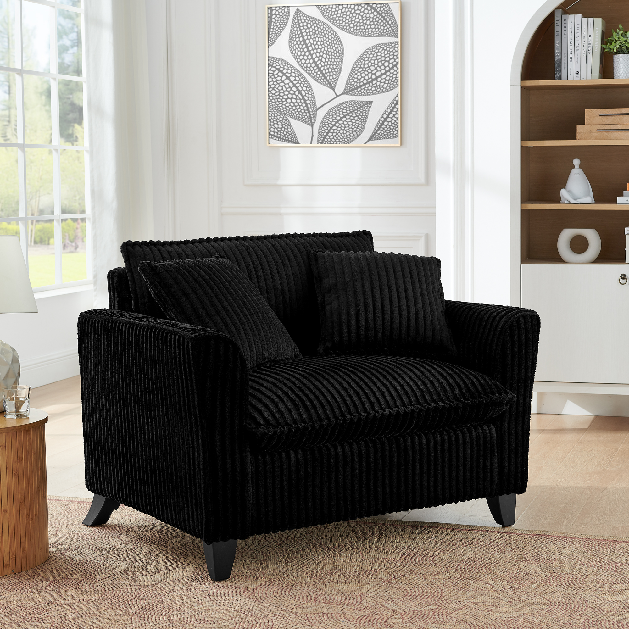 Lazy sofa chair, comfortable single-person sofa chair, with a backrest and soft seat cushion, having armrests on both sides, suitable for living room and bedroom – Black