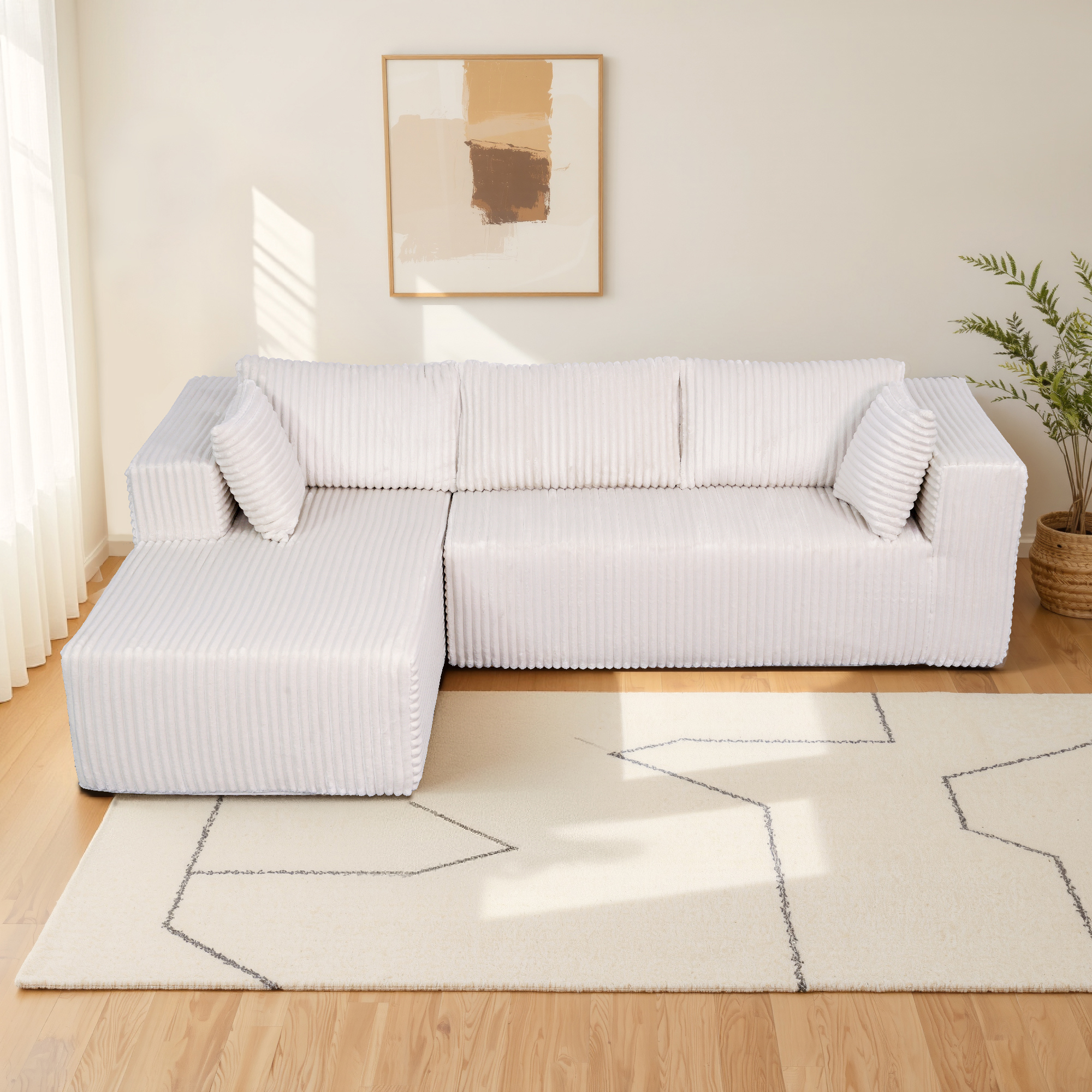 105″ L-Shaped Modular Compression Sofa, Plush Upholstery, All-Foam Structure (No Springs),Vacuum-Packed, Space-Saving for Living Room, Bedroom, Apartment  (Right Chaise)