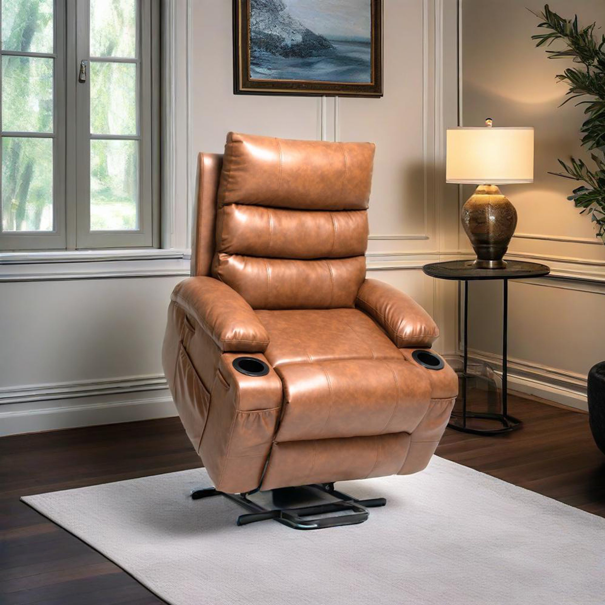 21″seat width,large size Electric Power Lift Recliner Chair Sofa for Elderly, 8 point vibration Massage and lumber heat, Remote Control, Side Pockets and Cup Holders, cozy fabric, overstuffed arm pu