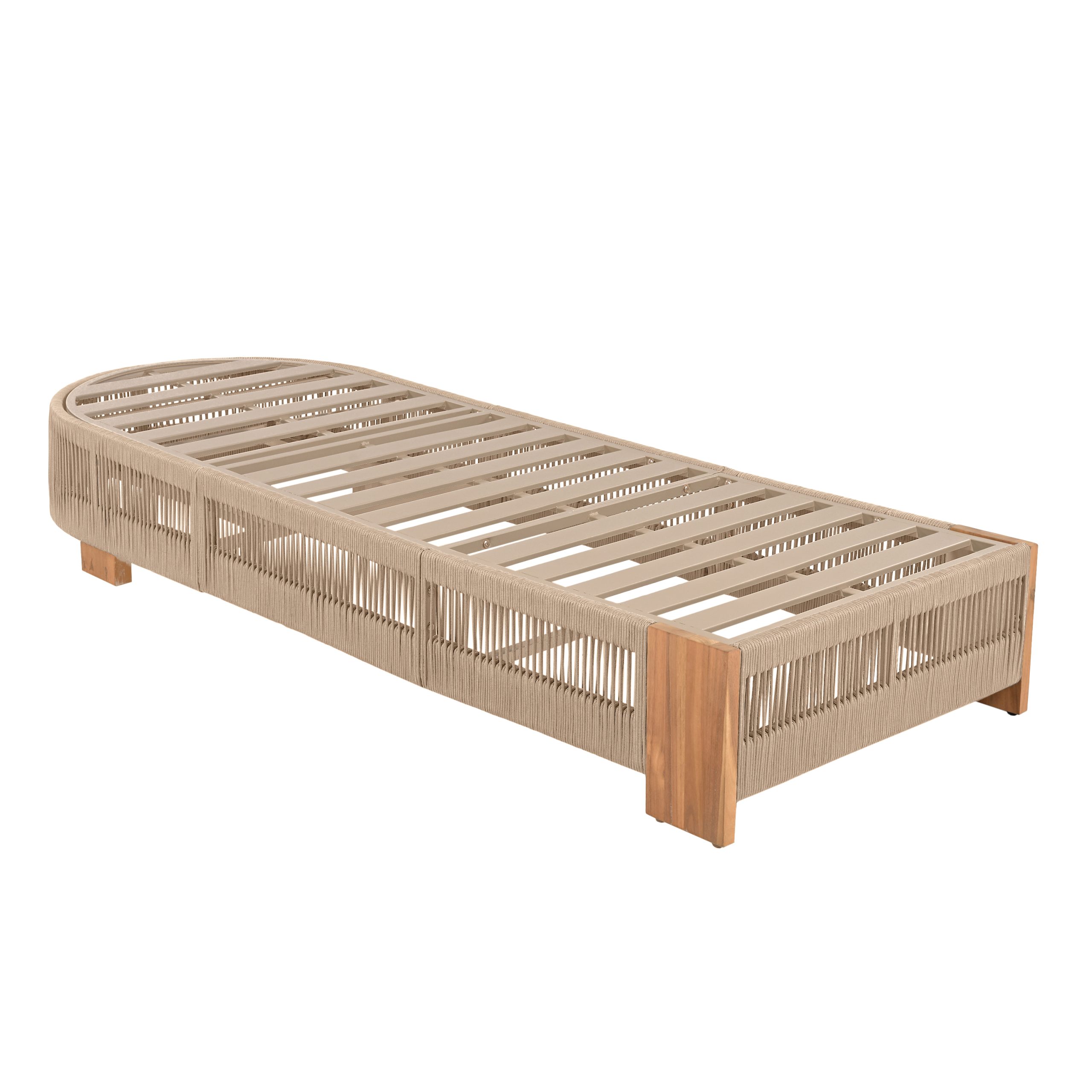 Outdoor Acacia Wood Patio Adjustable Lounge Chair – Uncushioned for Backyard Pool Garden – Beige rope & Natural iron