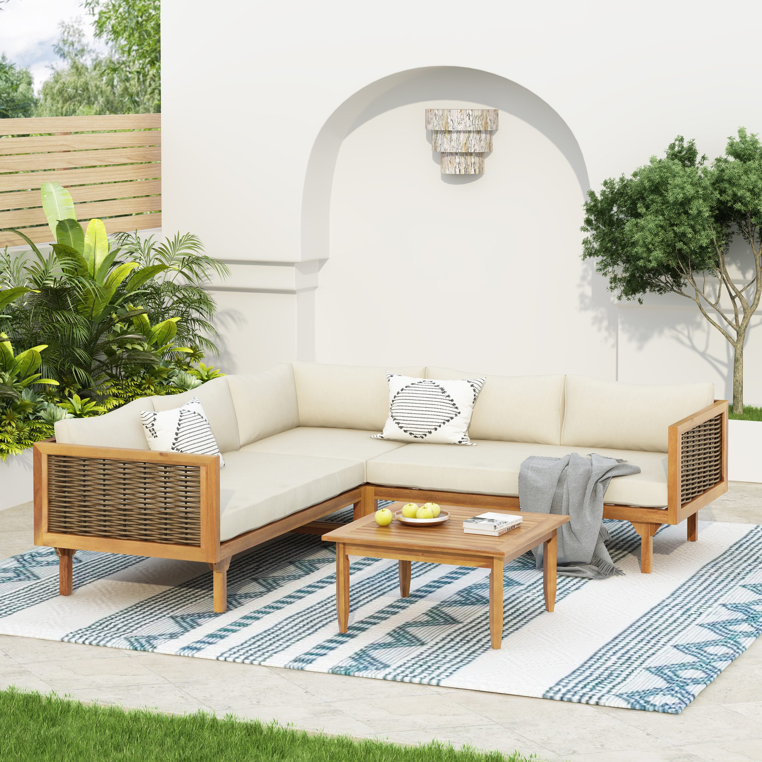 SECTIONAL SEATING GROUP WITH WATERPROOF CUSHIONS – PREMIUM OUTDOOR SOFA SET(BEIGE CUSHION)
