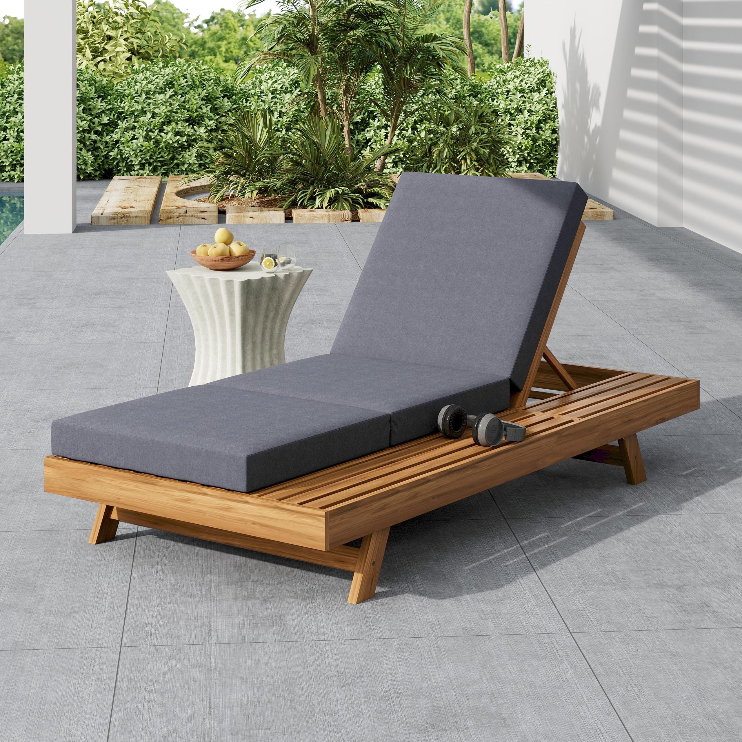 LOUNGE CHAISE SET, SPACE AVAILABLE ON ONE SIDE,ACACIA SOLID WOOD WITH LOUNGE CUSHION (DARK GREY & TRIPLE FOLD) – MATCHING CREAM VERSION AVAILABLE